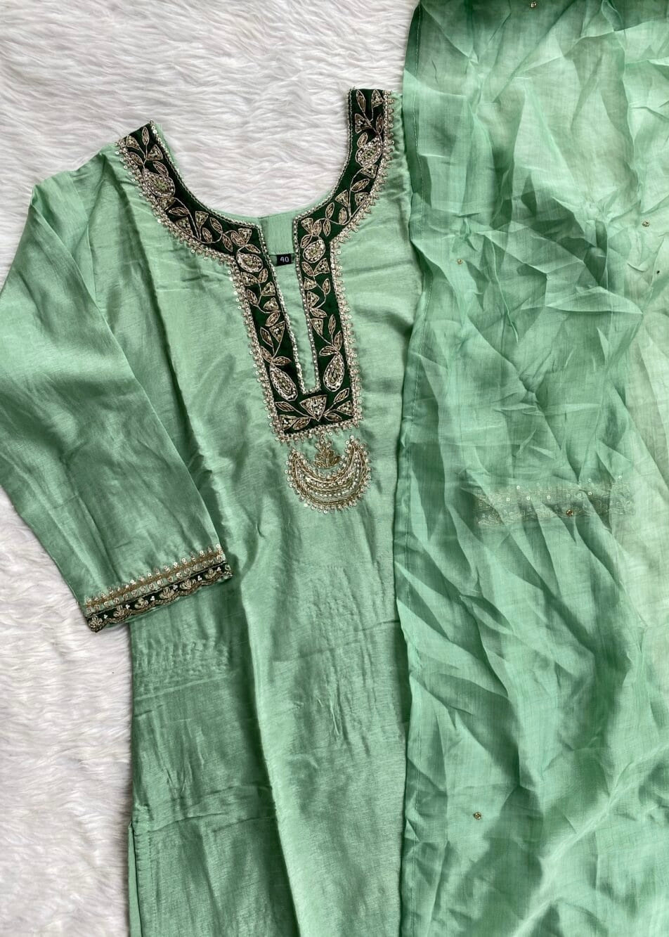 “Liana” Beautiful Sea green shade Handwork kurta set