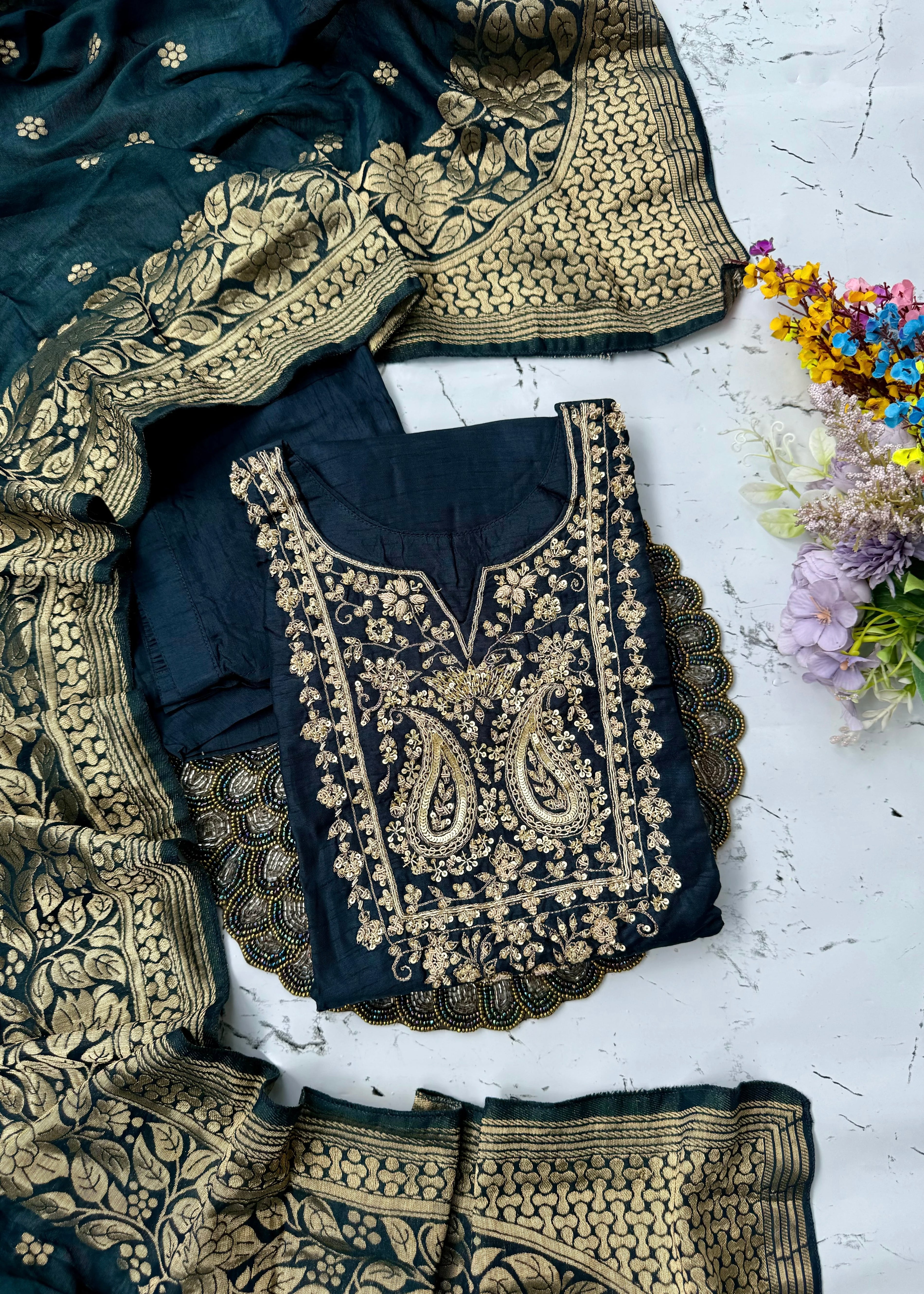 “Fiza” Indian wear dola silk kurti bottom dupatta set