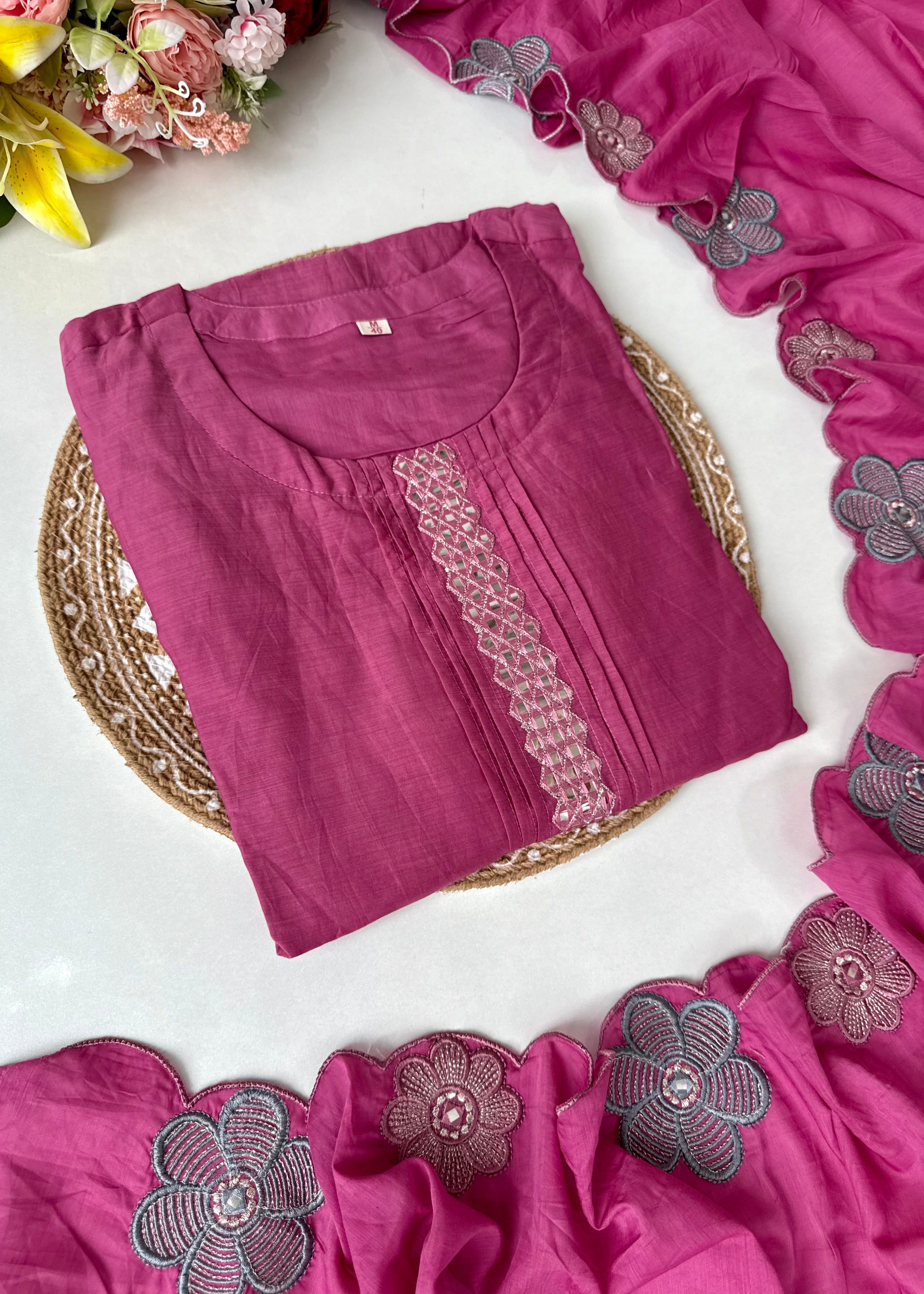 “Anya” Bloomberry Blush Mul Chanderi Suit Set