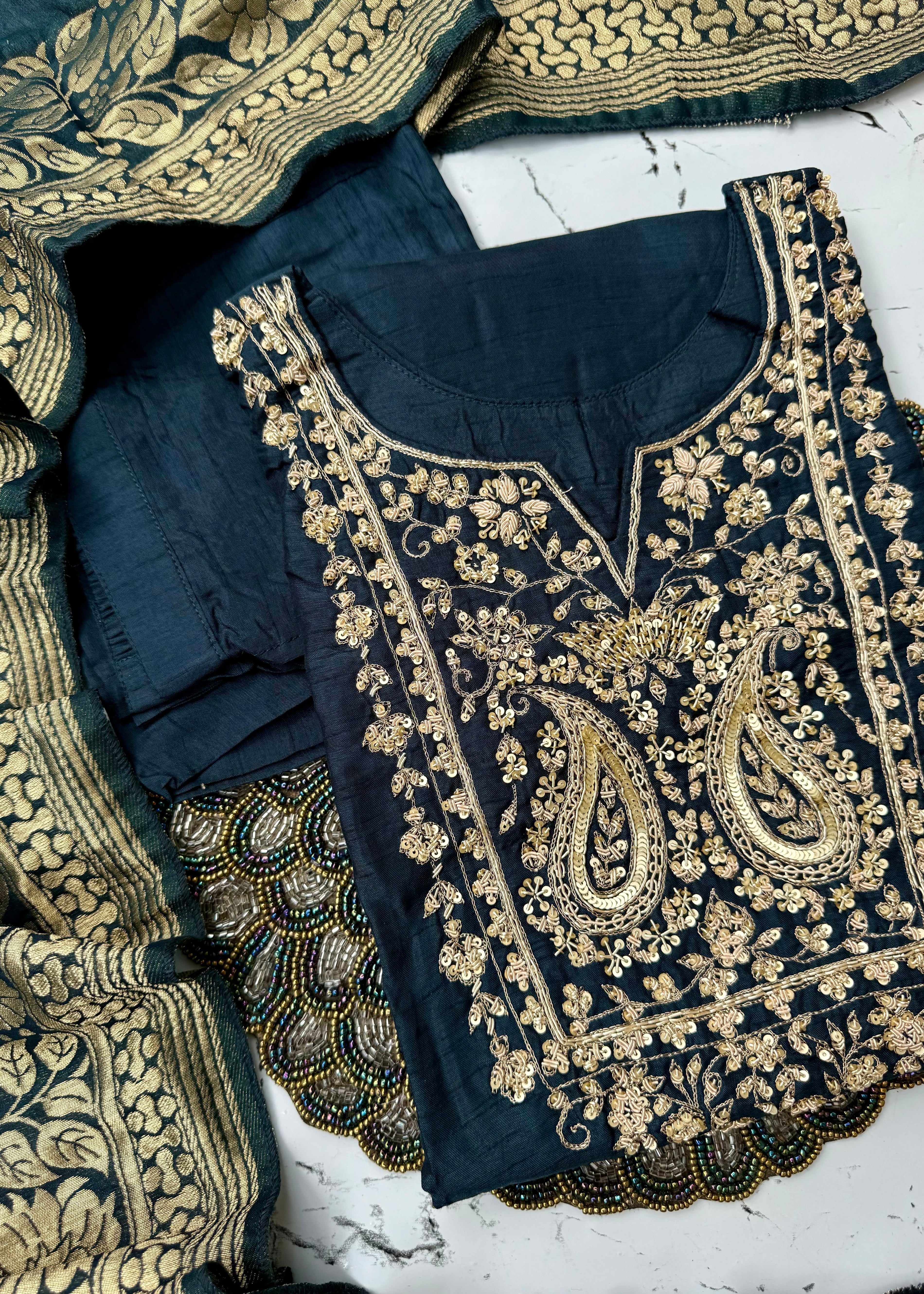 “Fiza” Indian wear dola silk kurti bottom dupatta set