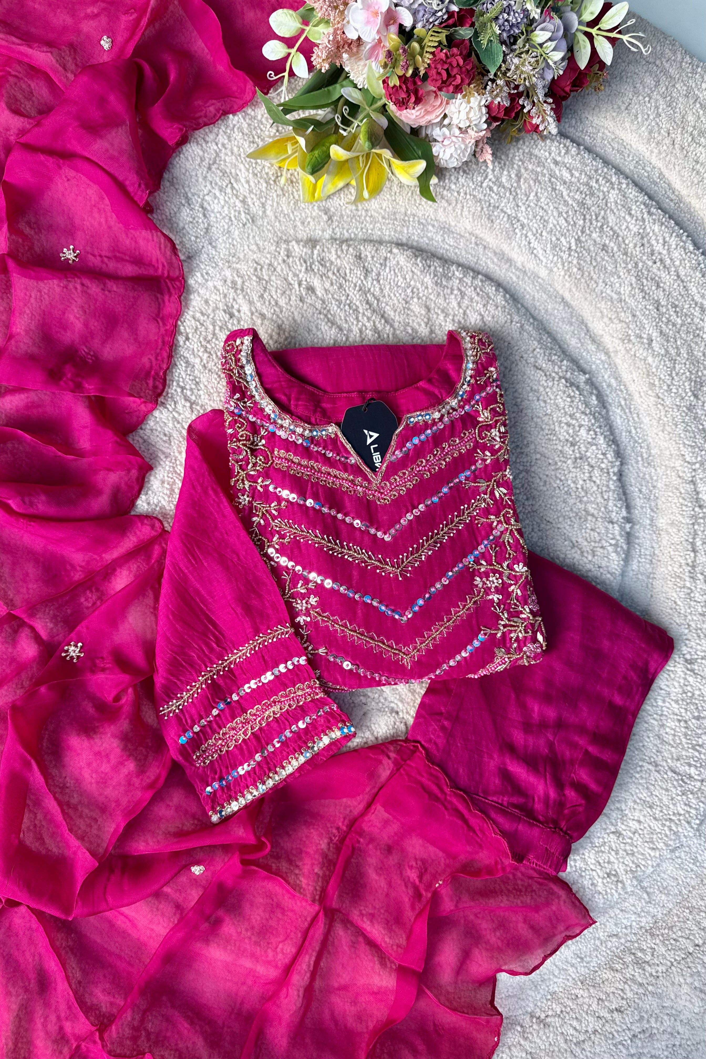 “Chanda” Premium karwa Pink mul chanderi A line kurta set