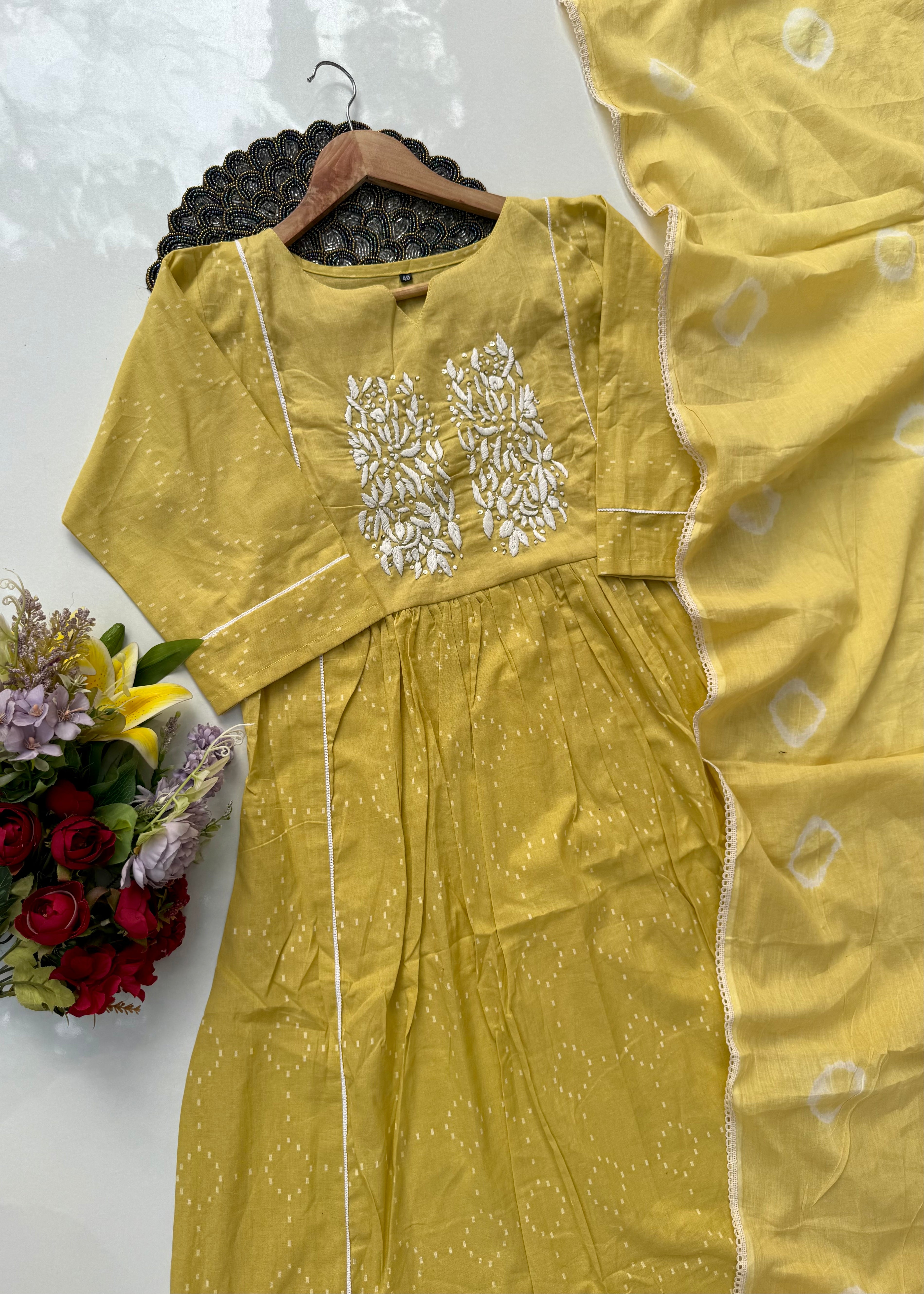 “Vamika” Mul cotton handcrafted Anarkali kurta set ❤️