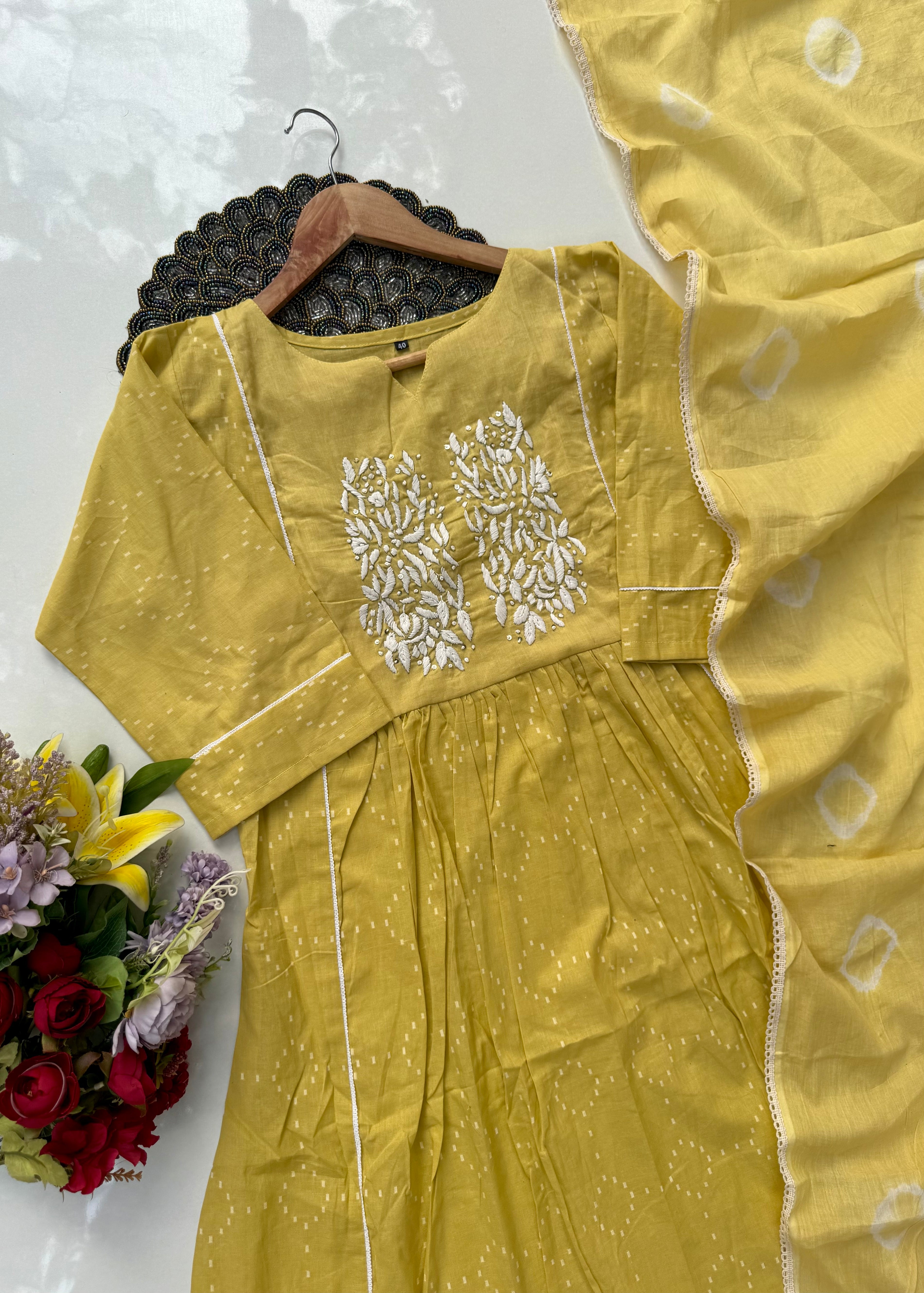 “Vamika” Mul cotton handcrafted Anarkali kurta set ❤️