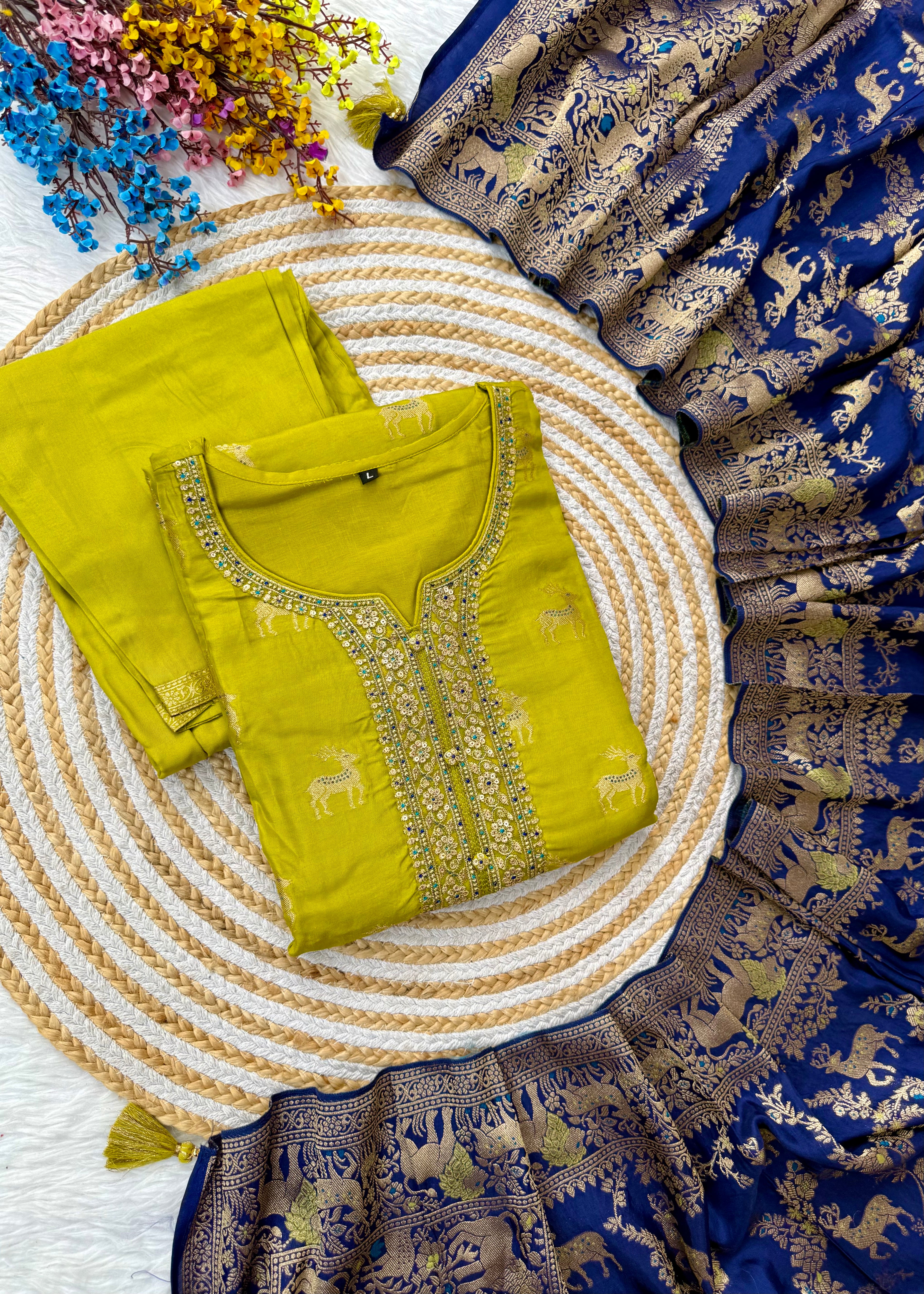 “AMRITA” Festive wear Jacquard silk kurta bottom with dupatta set