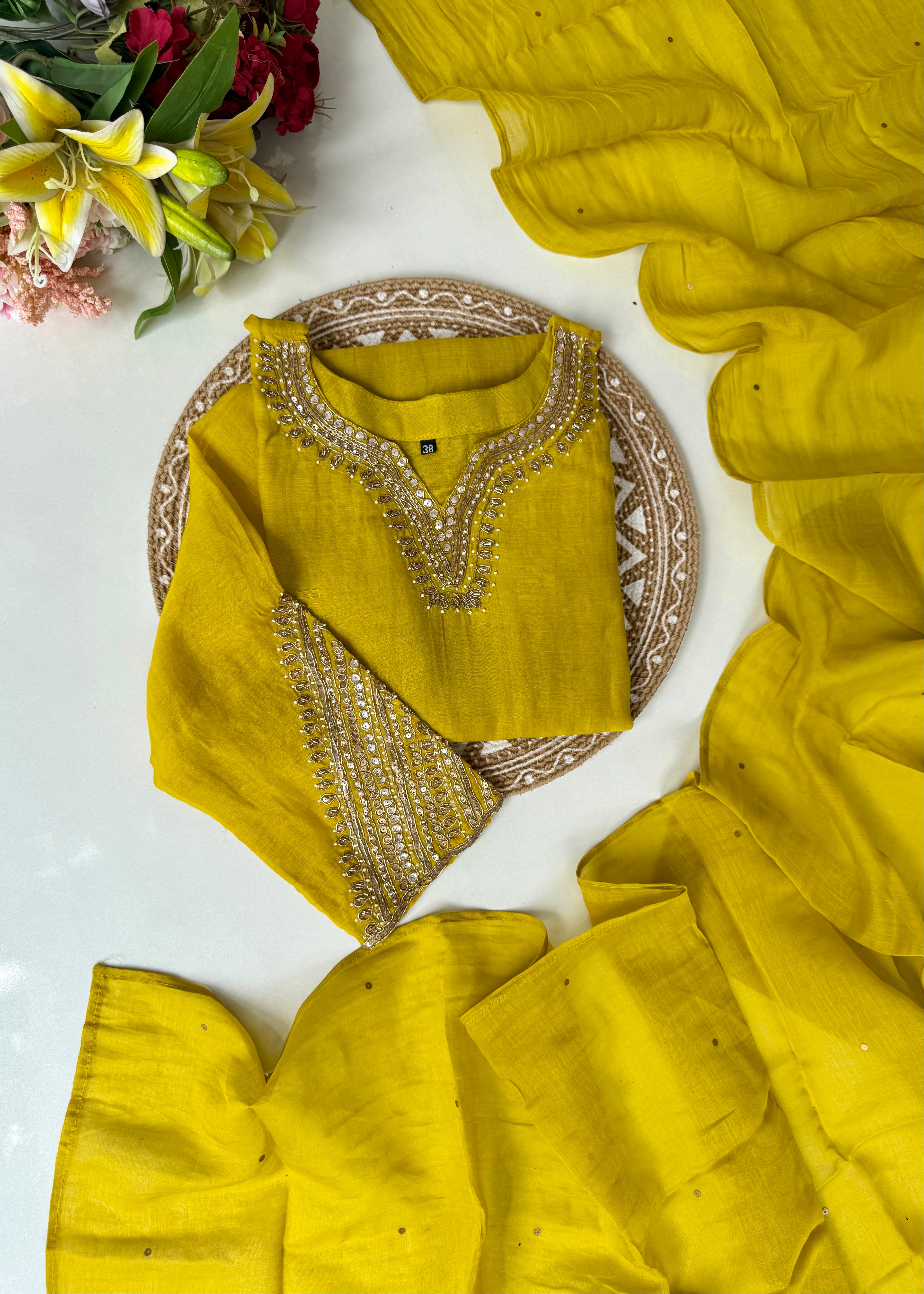 “KIARA” Premium Mul Chanderi handwork kurta set