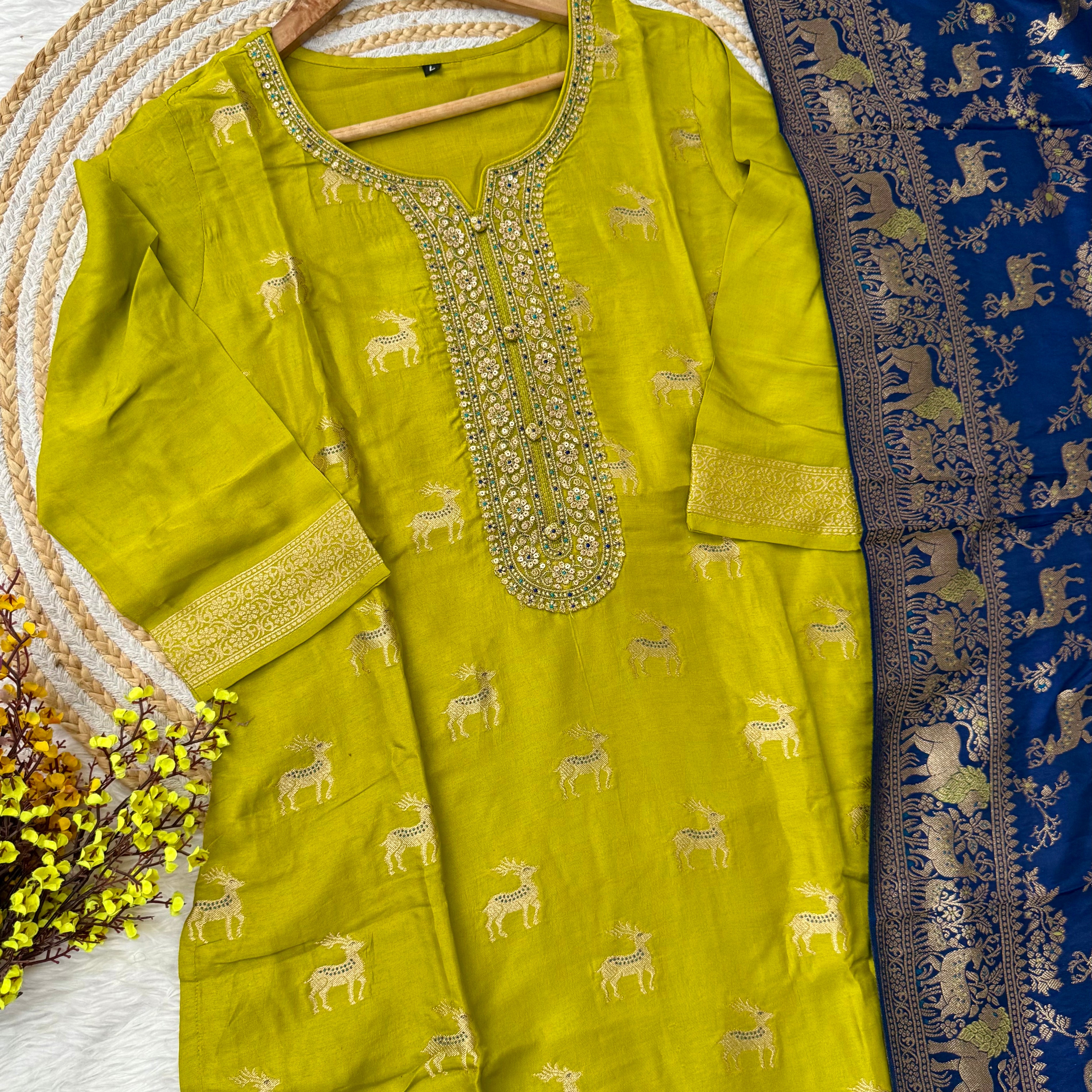 “AMRITA” Festive wear Jacquard silk kurta bottom with dupatta set