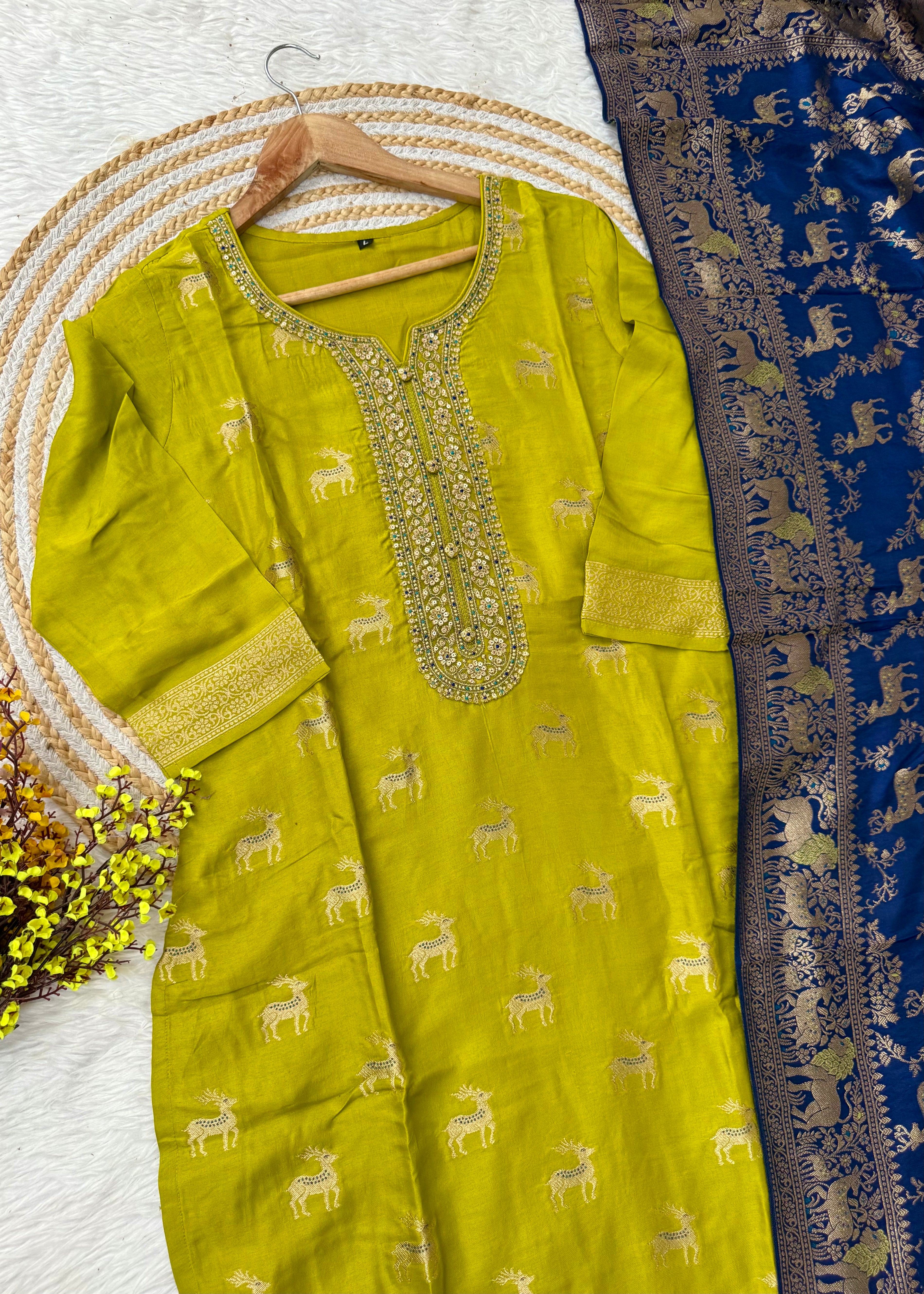 “AMRITA” Festive wear Jacquard silk kurta bottom with dupatta set
