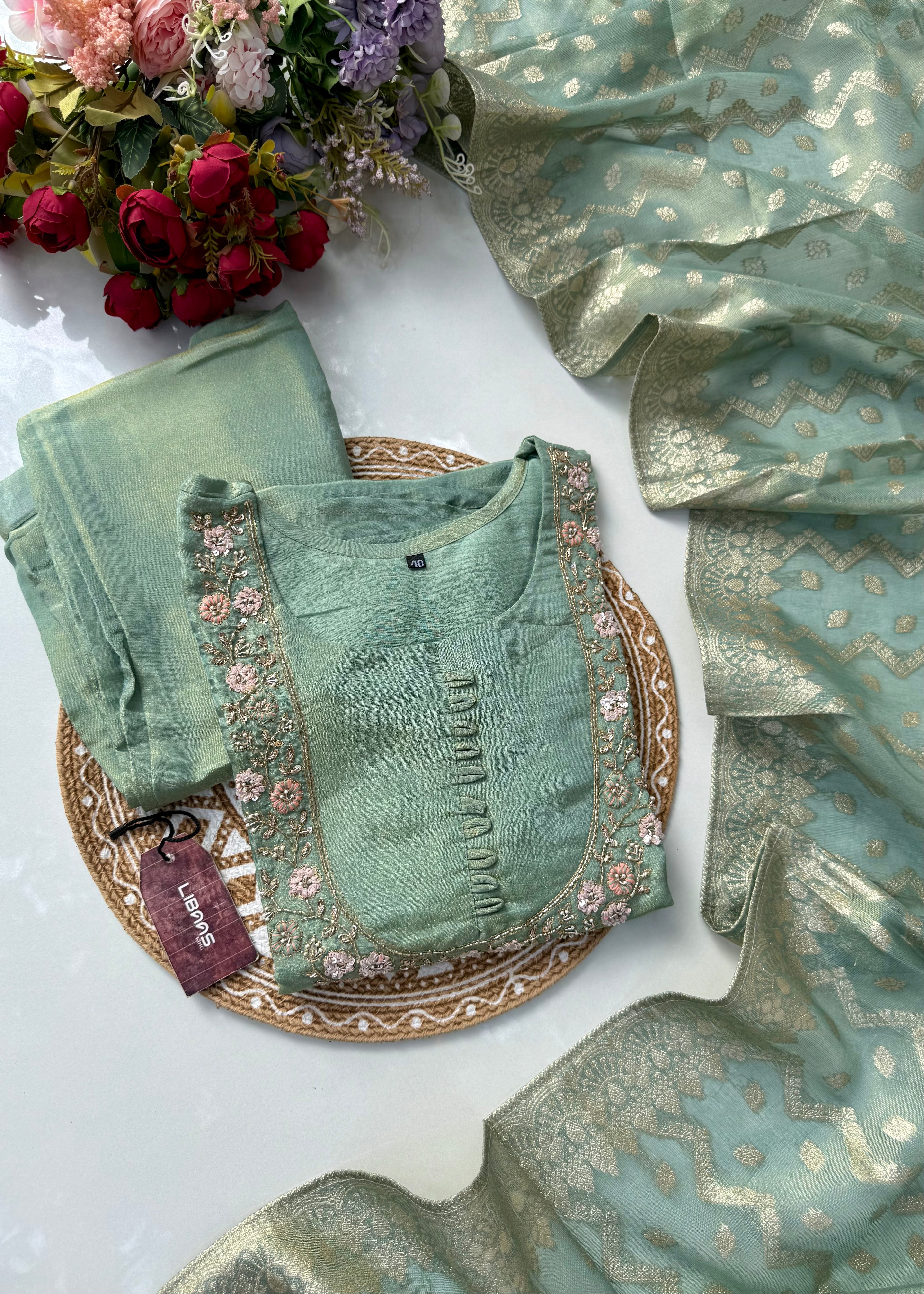 “Naayaab” Premium Tissue silk handcrafted kurta set