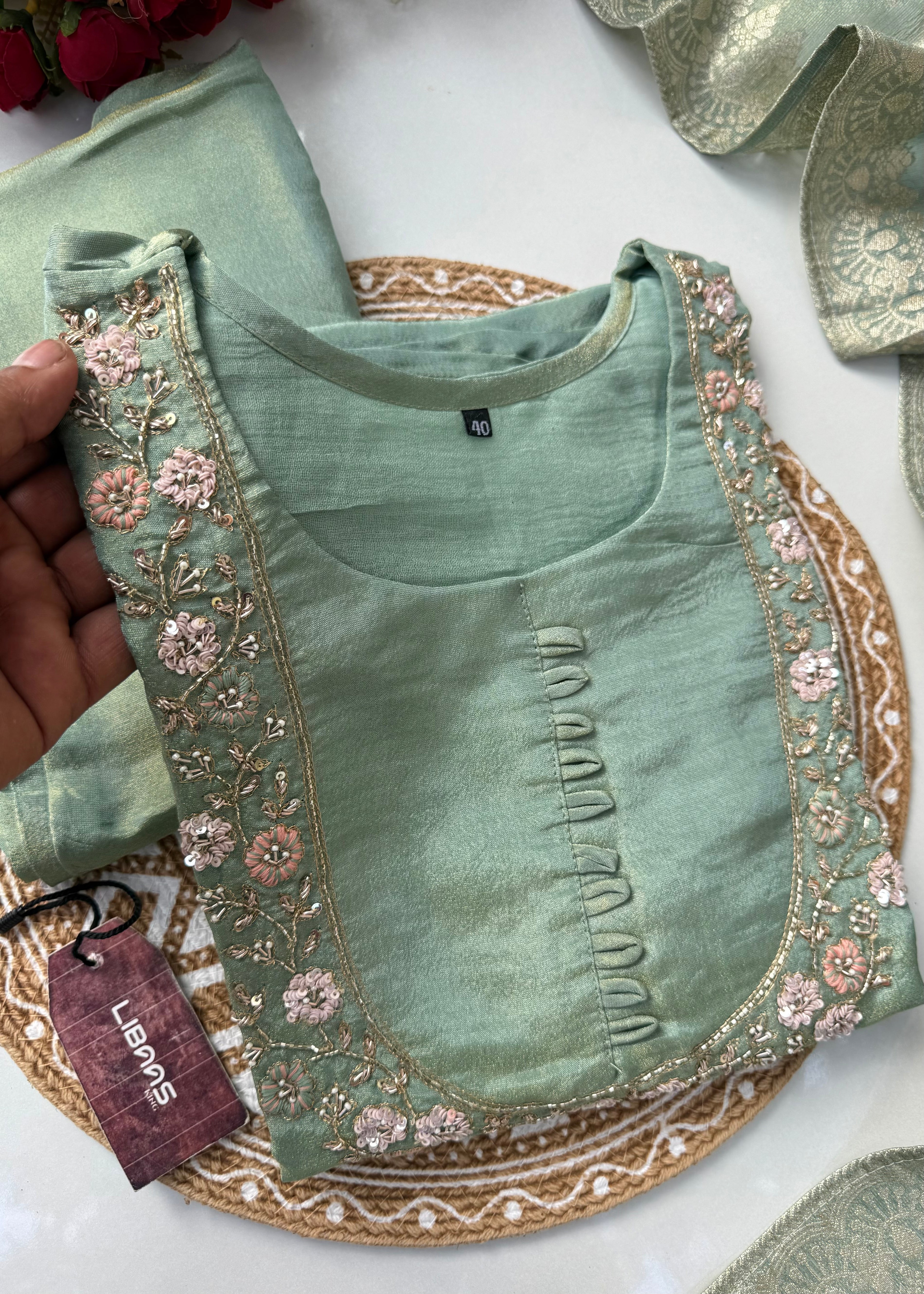 “Naayaab” Premium Tissue silk handcrafted kurta set