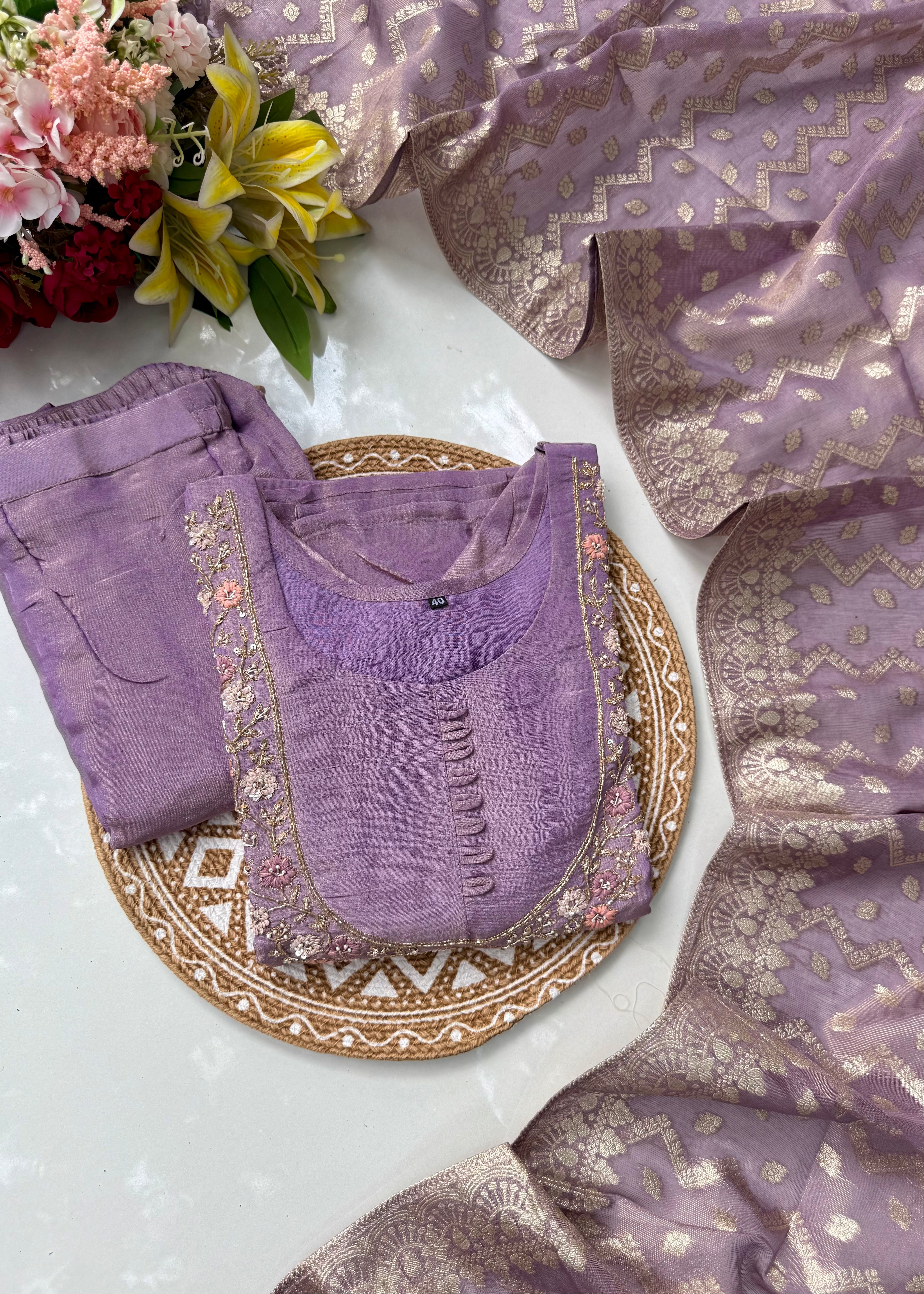 “Naayaab” Premium Tissue silk handcrafted kurta set