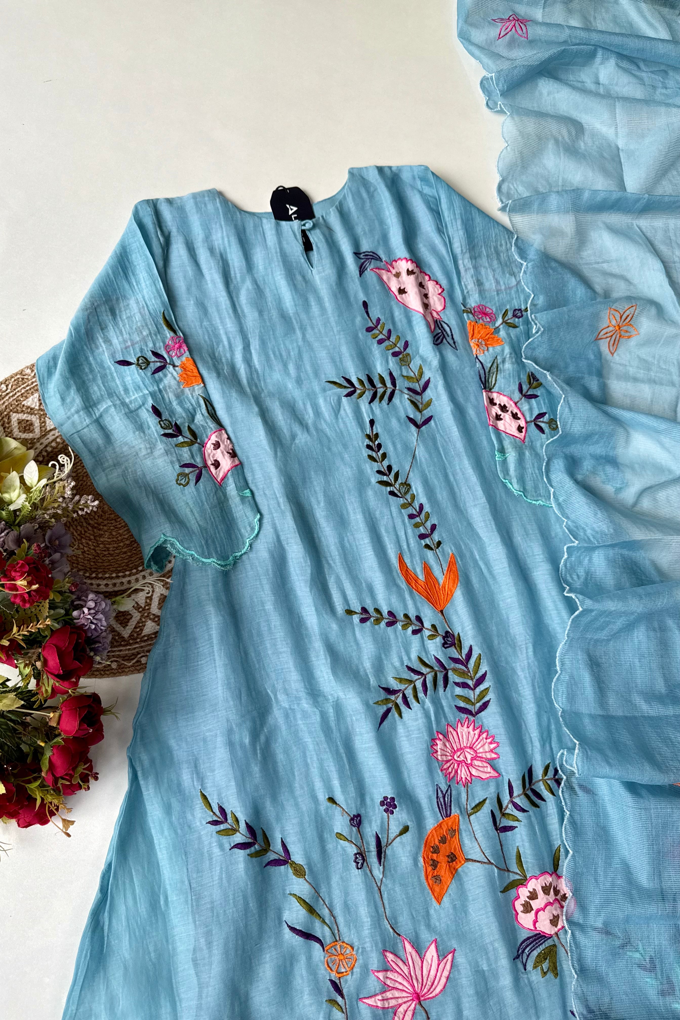 “Pranavi” Beautiful Mul Chanderi A line Anarkali Kurta Set