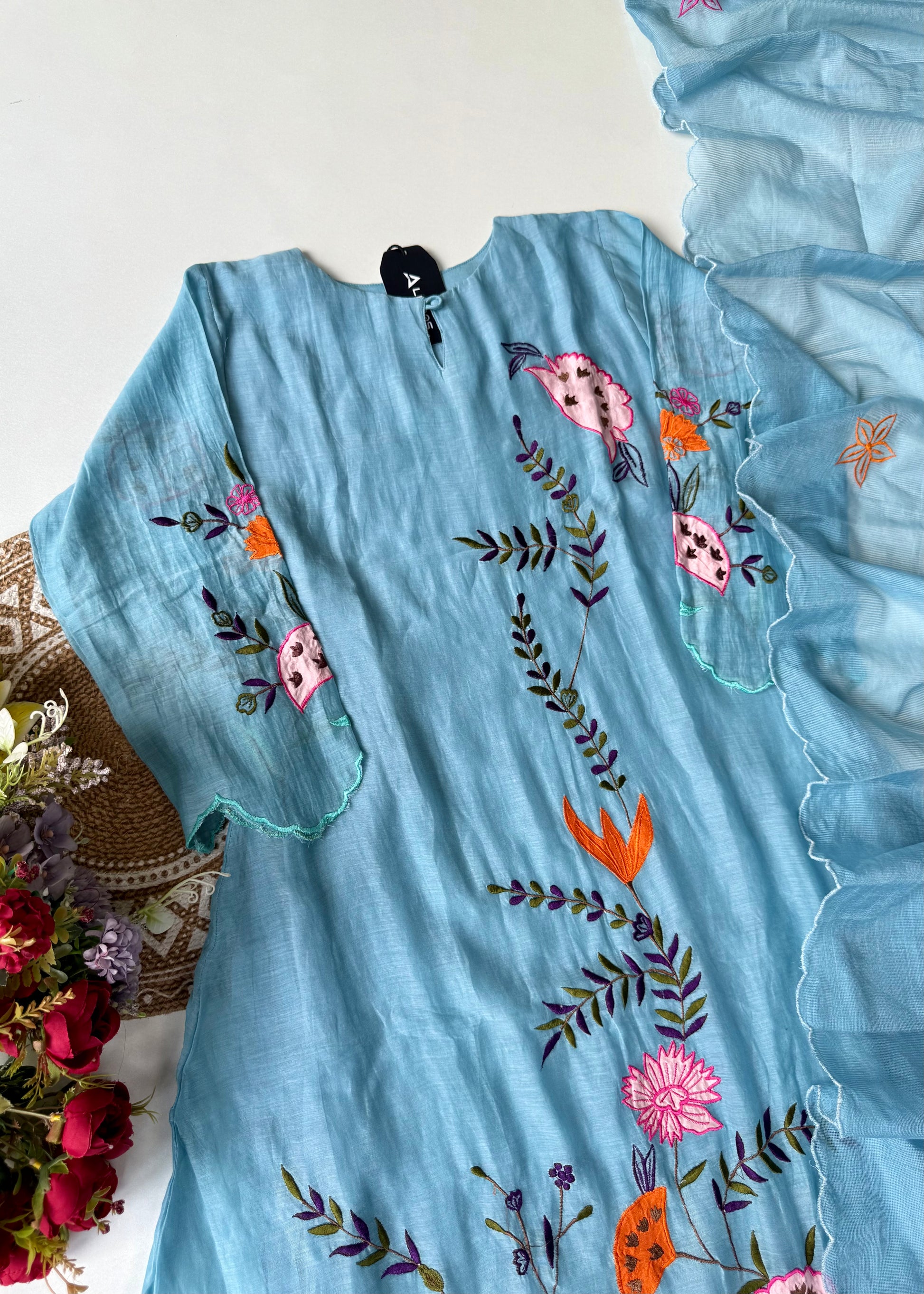 “Pranavi” Beautiful Mul Chanderi A line Anarkali Kurta Set