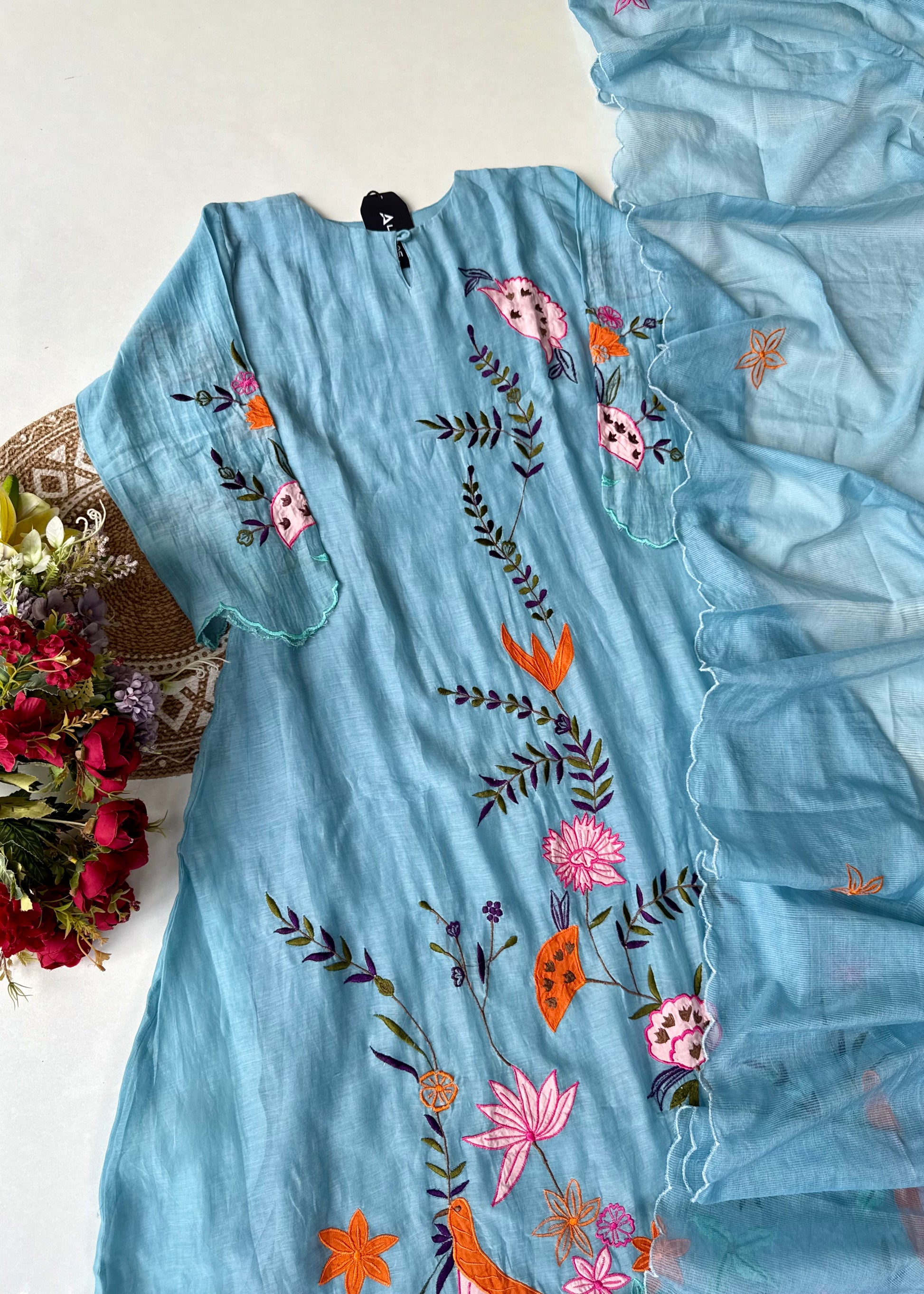 “Pranavi” Beautiful Mul Chanderi A line Anarkali Kurta Set