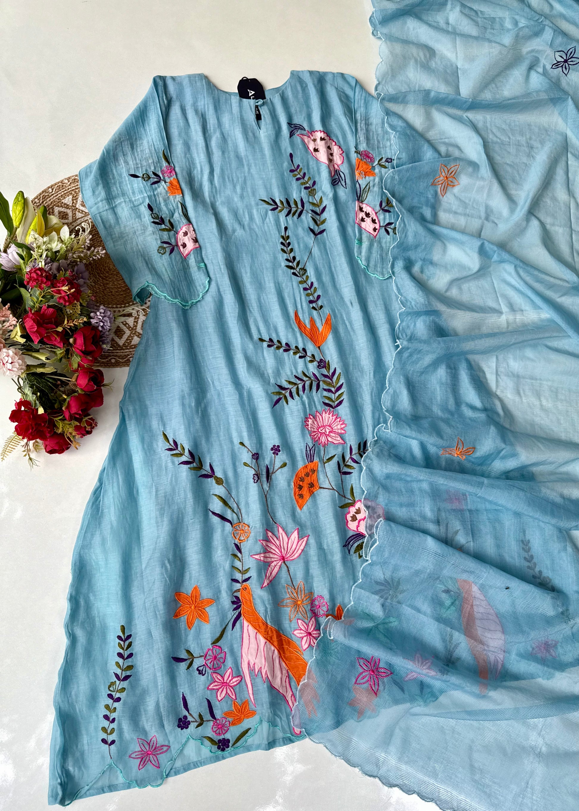 “Pranavi” Beautiful Mul Chanderi A line Anarkali Kurta Set