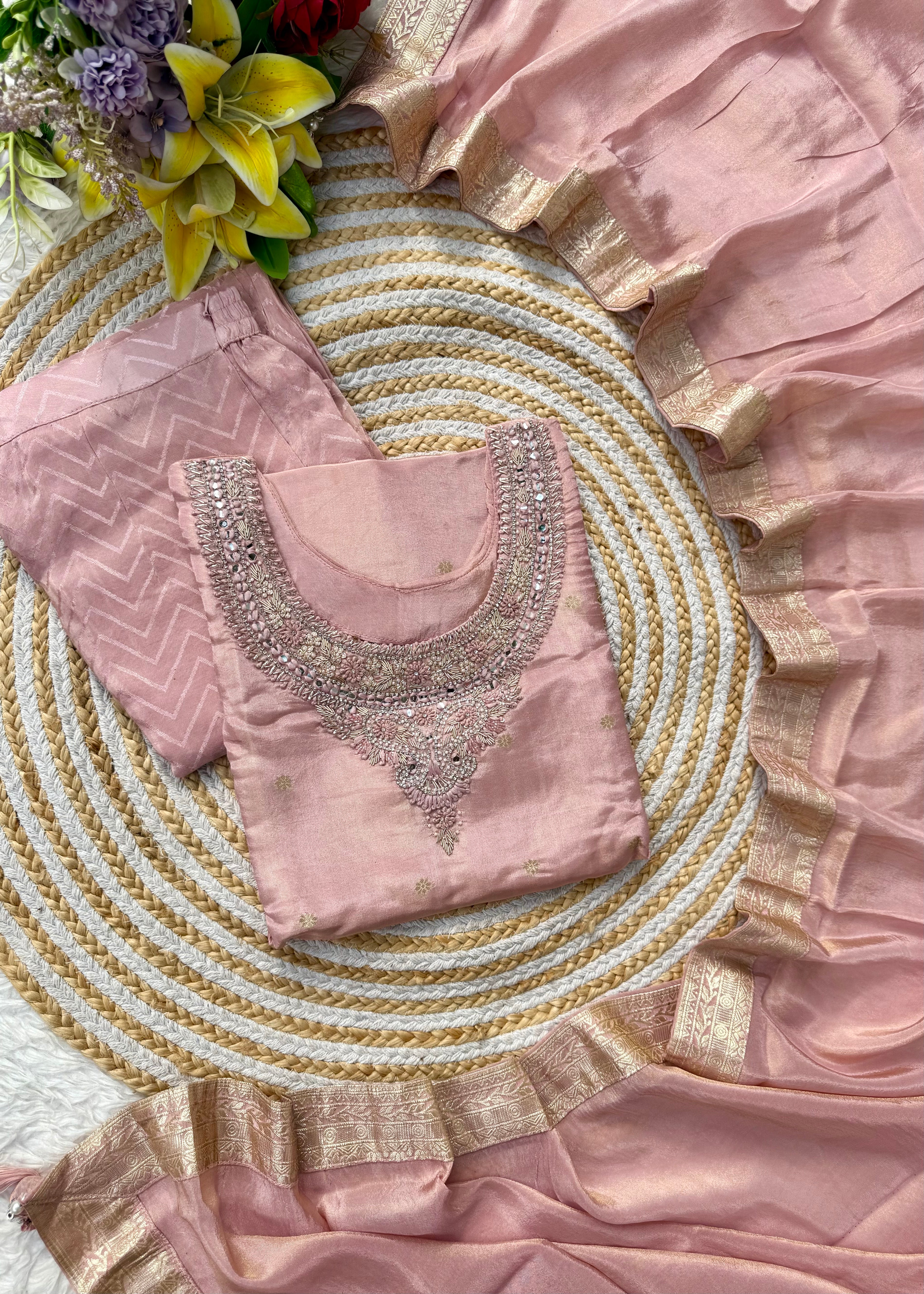 “IRYA” Party wear handcrafted tissue silk kurti set