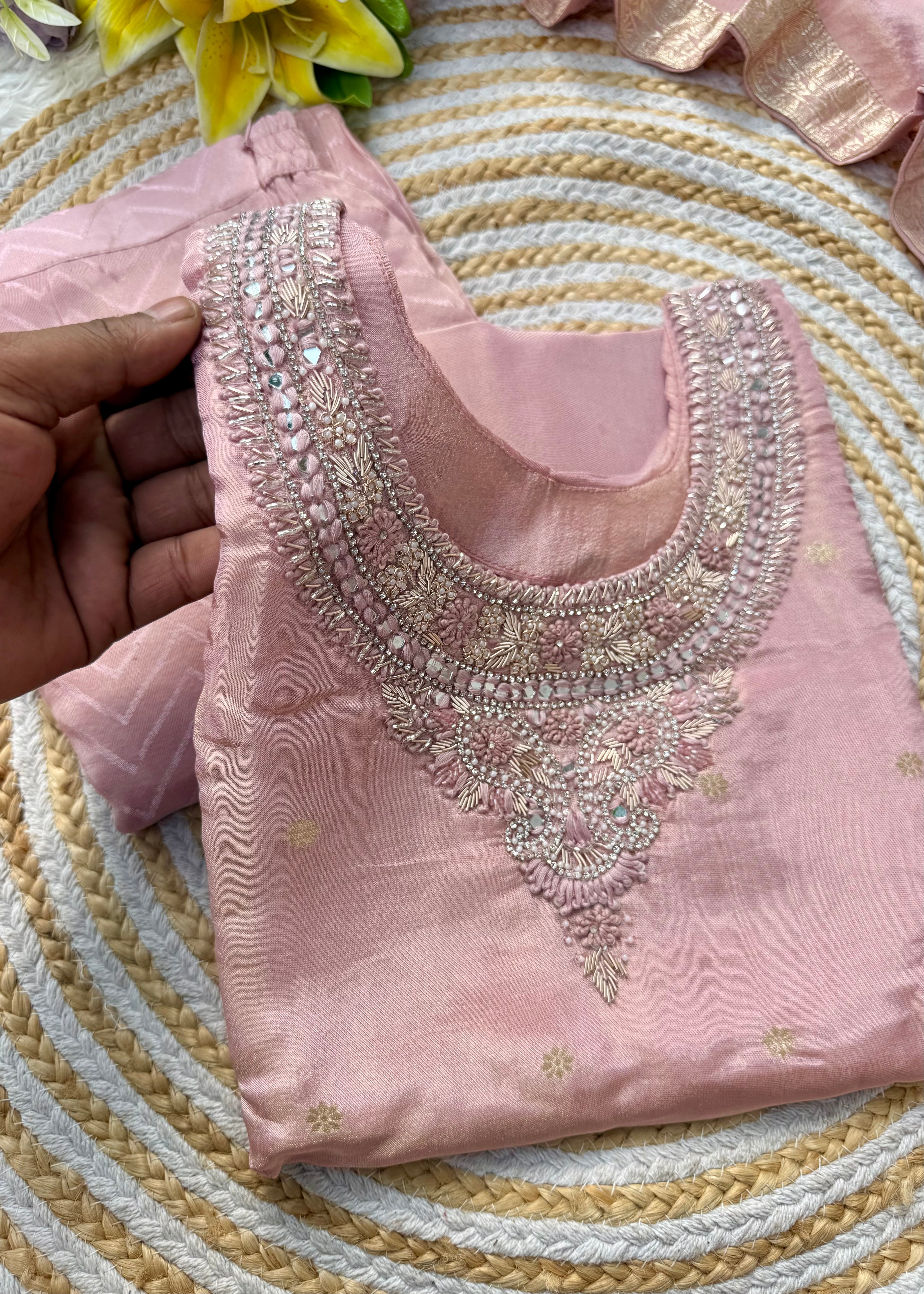 “IRYA” Party wear handcrafted tissue silk kurti set