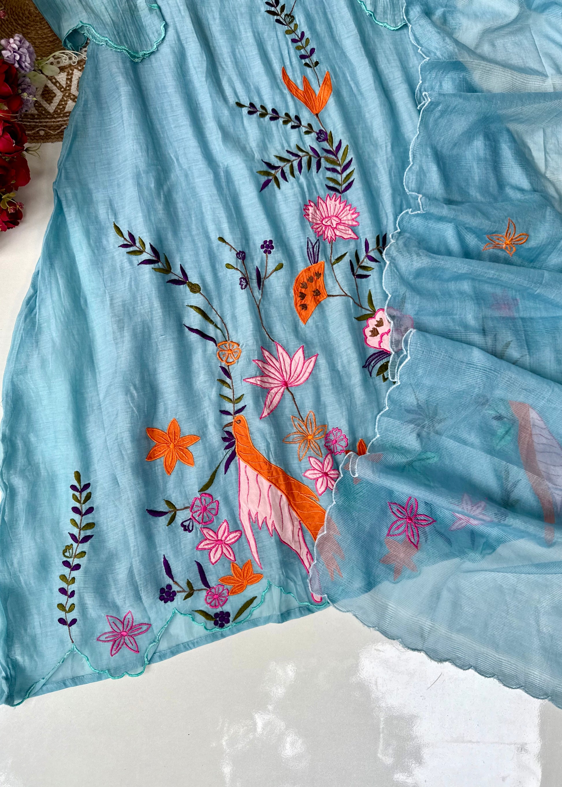 “Pranavi” Beautiful Mul Chanderi A line Anarkali Kurta Set