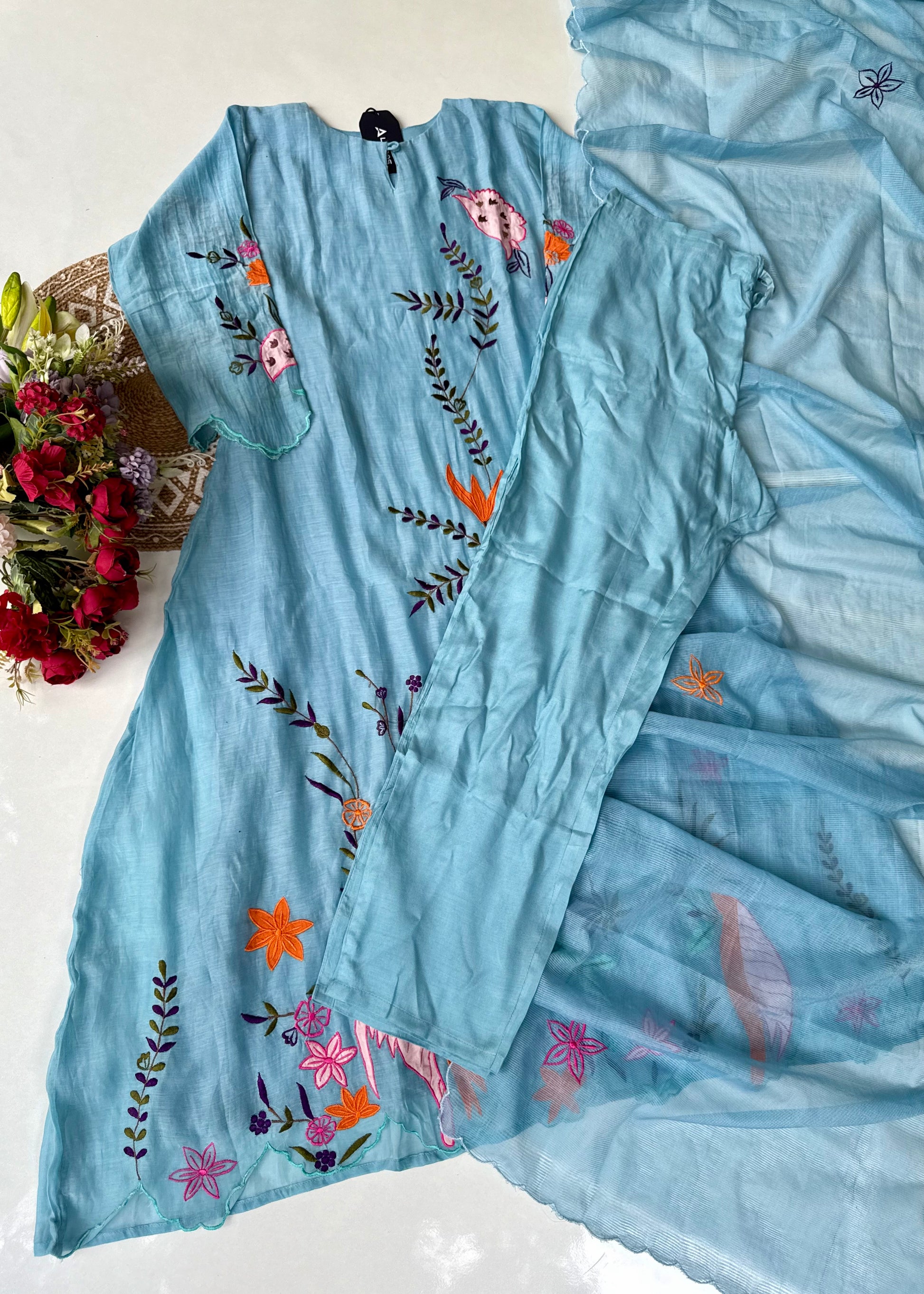 “Pranavi” Beautiful Mul Chanderi A line Anarkali Kurta Set