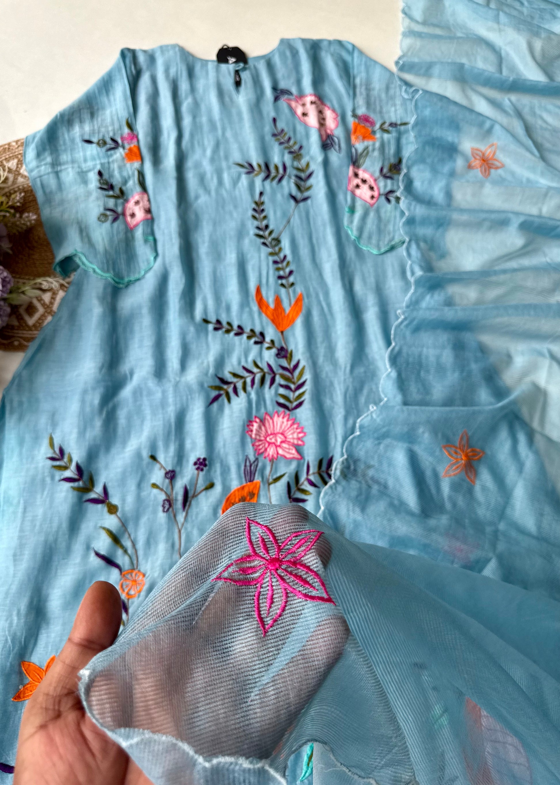 “Pranavi” Beautiful Mul Chanderi A line Anarkali Kurta Set