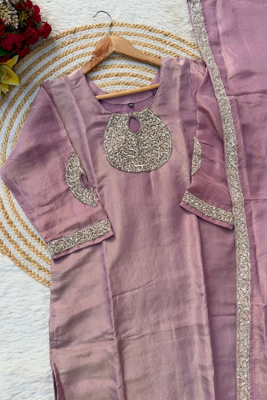 “SHINE” Beautiful brown with gold tone shimmer tissue kurta set