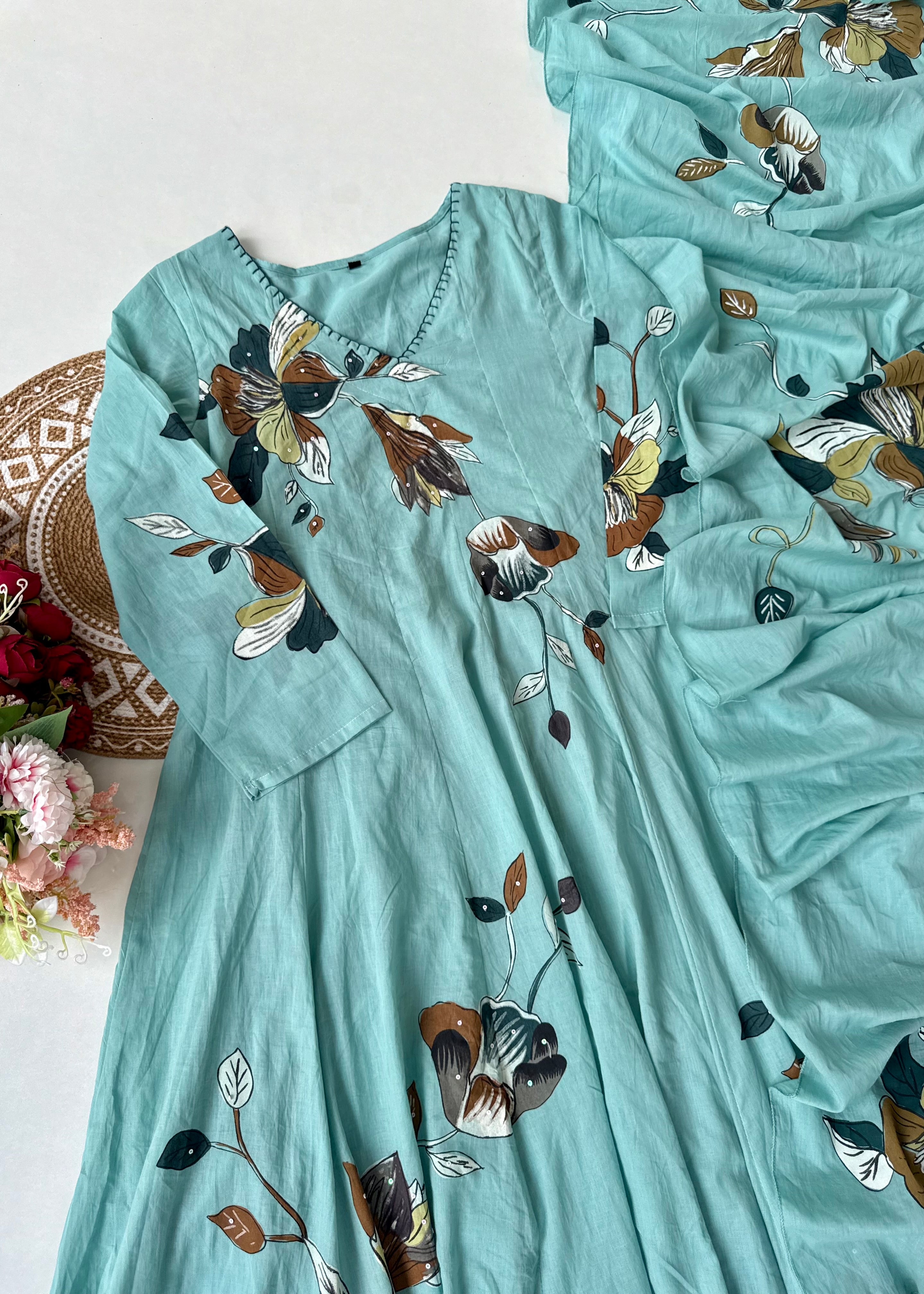 “Zoey” Premium Mulmul Hand brush print Anarkali suit