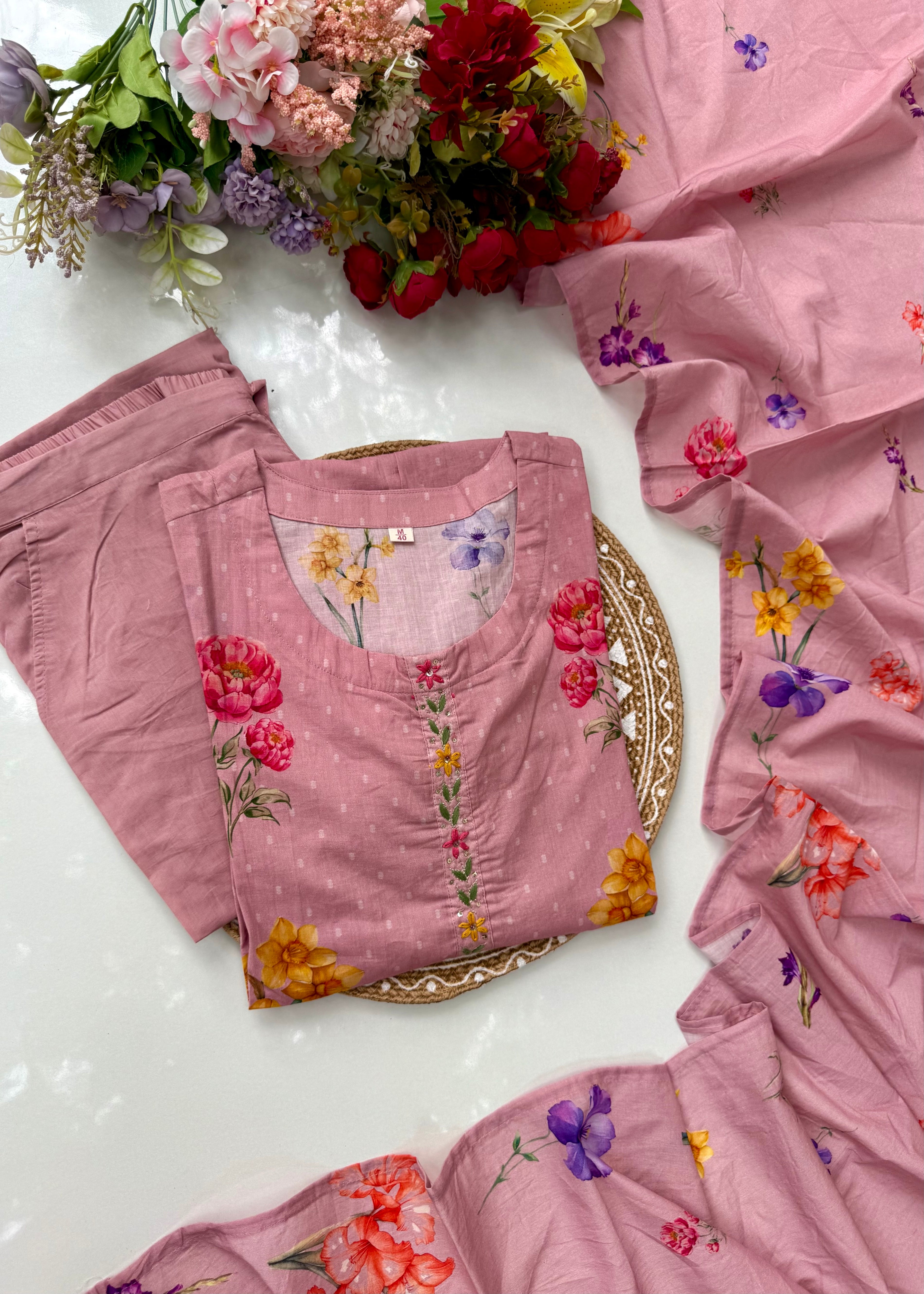 “AVLEEN" Premium Cotton dobby printed kurta set