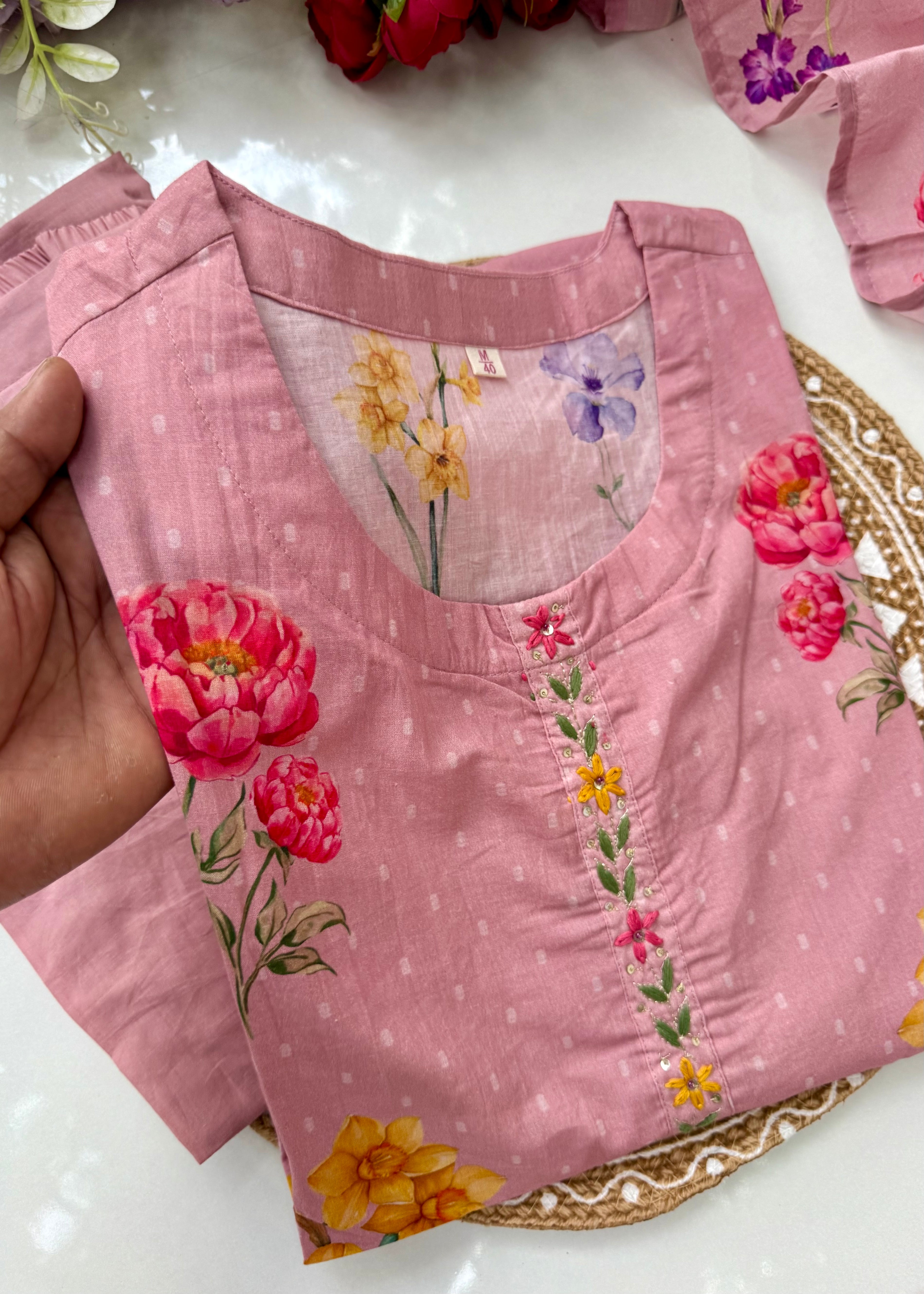 “AVLEEN" Premium Cotton dobby printed kurta set