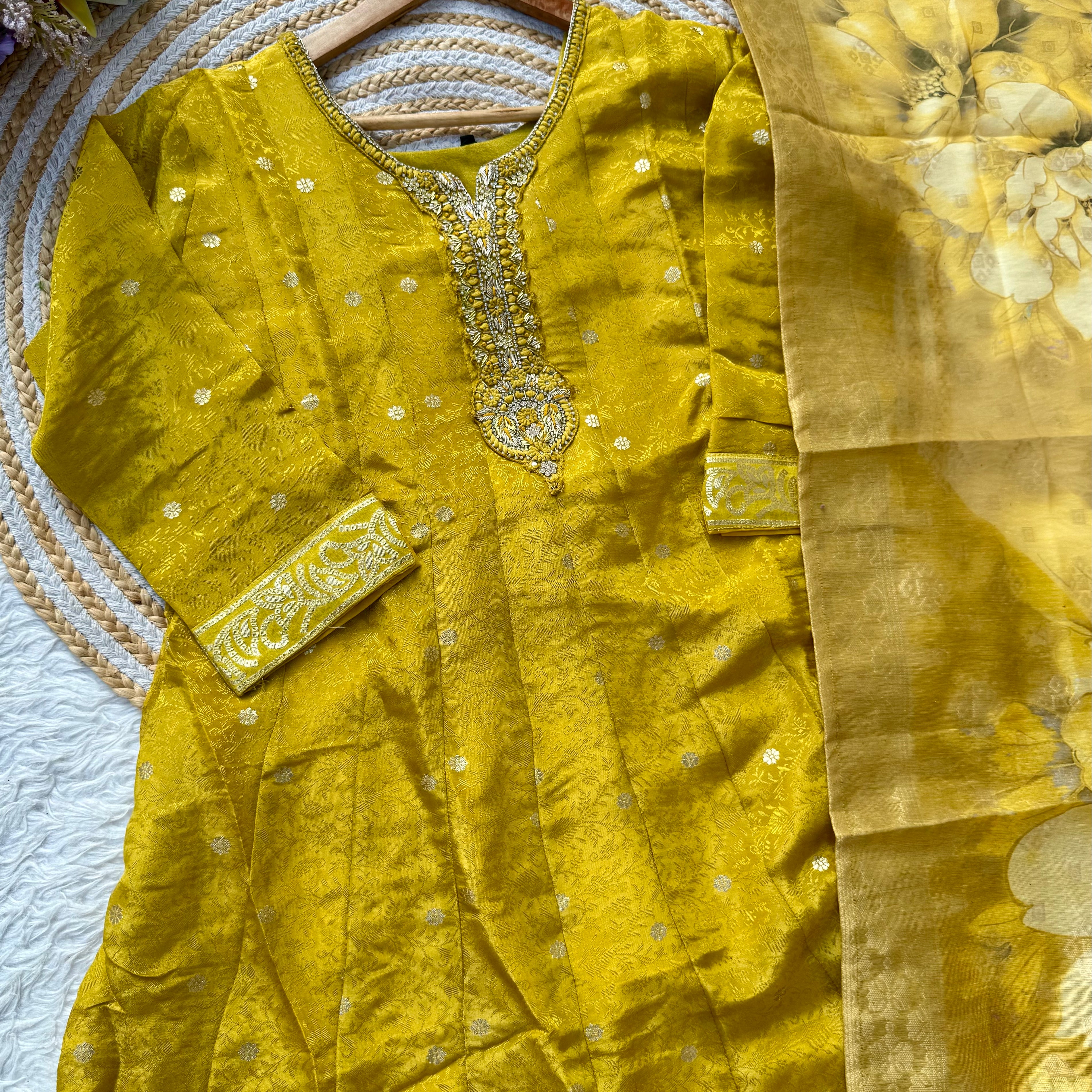“AMBER” Festive wear handcrafted tissue silk anarkali set