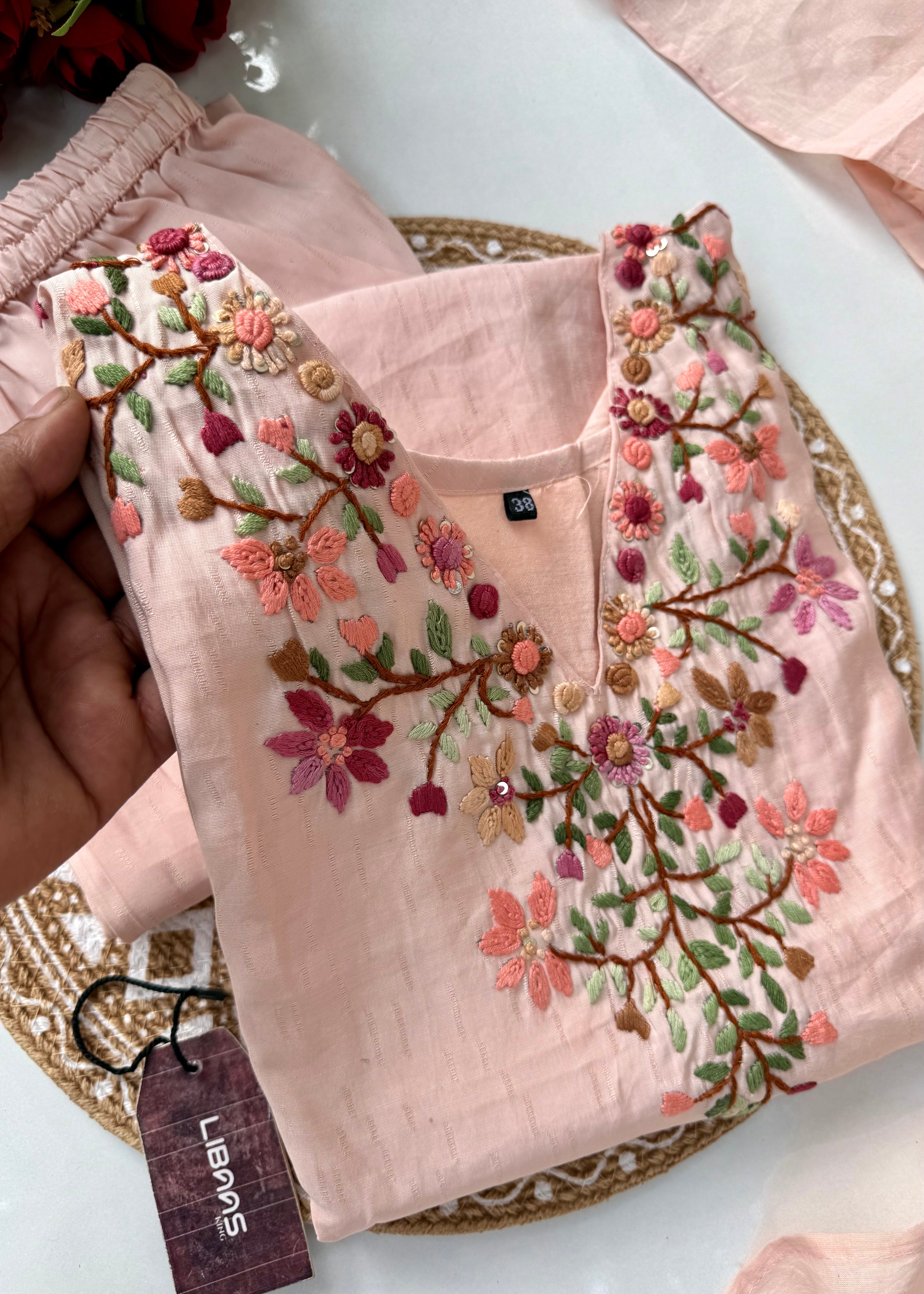 “Valentin” Premium cotton thread work kurti bottom dupatta set