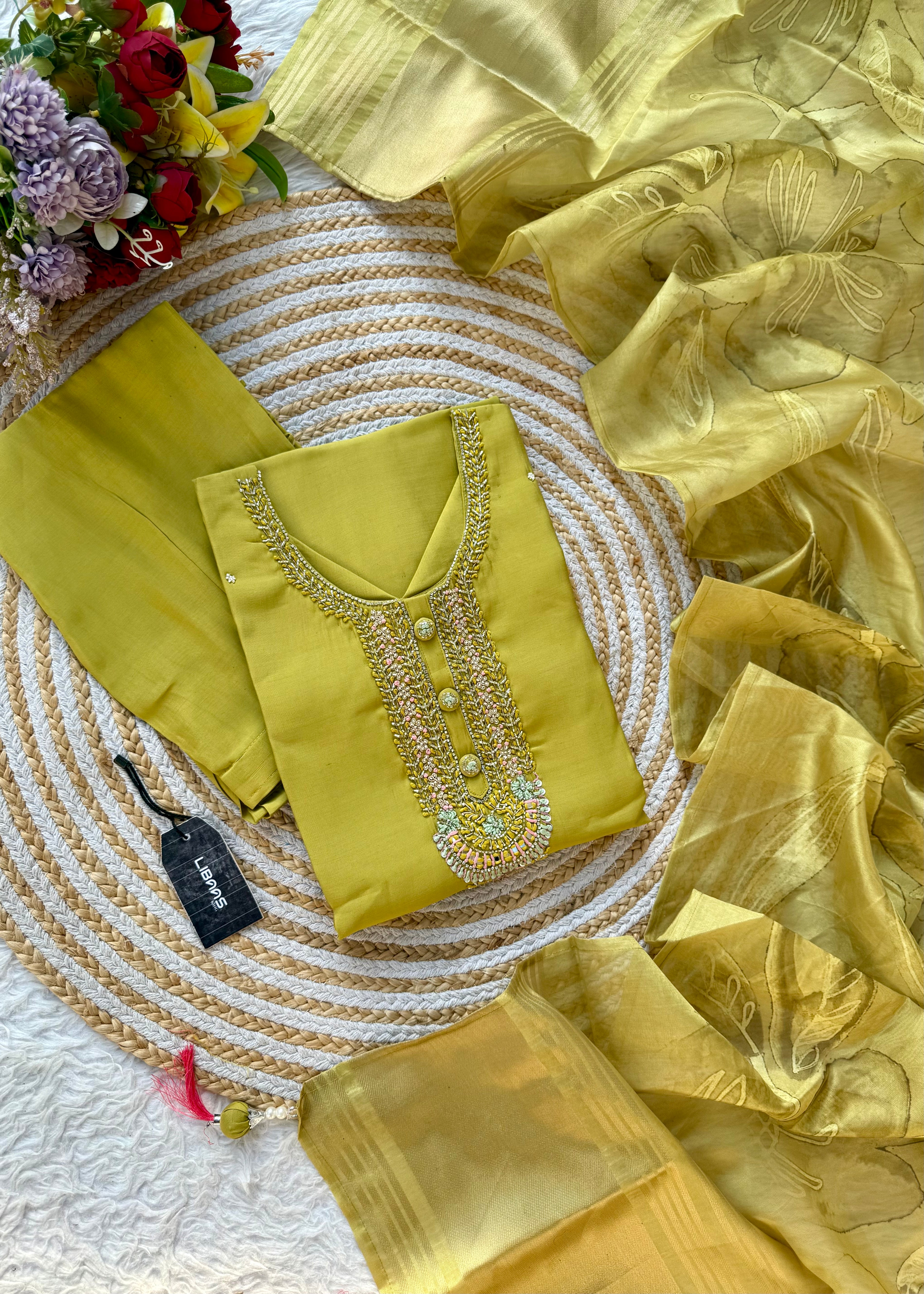 “NADIA” Premium roman silk handcrafted kurti set