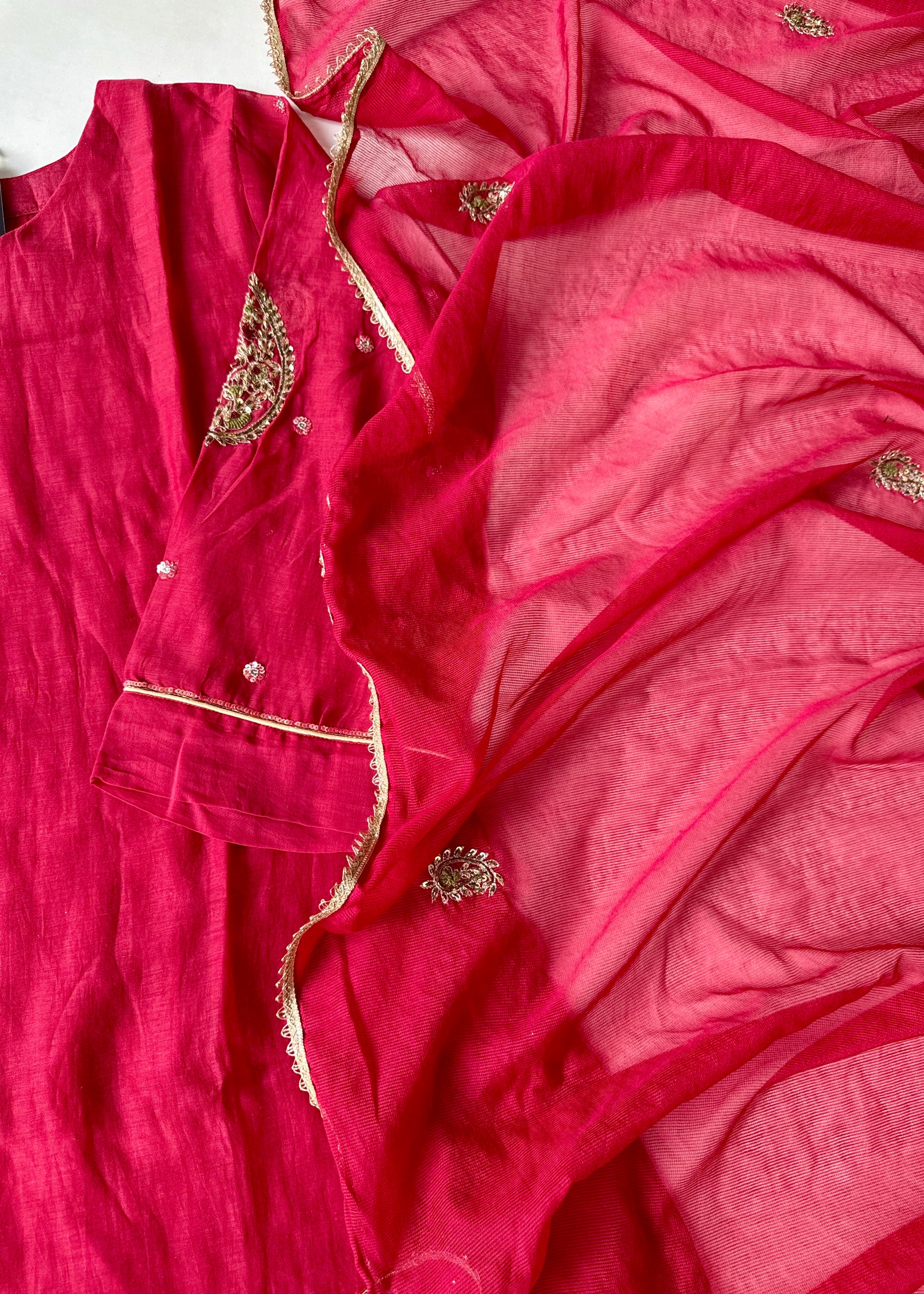 “Navya” Beautiful Red Mul Chanderi A line Anarkali Kurta Set