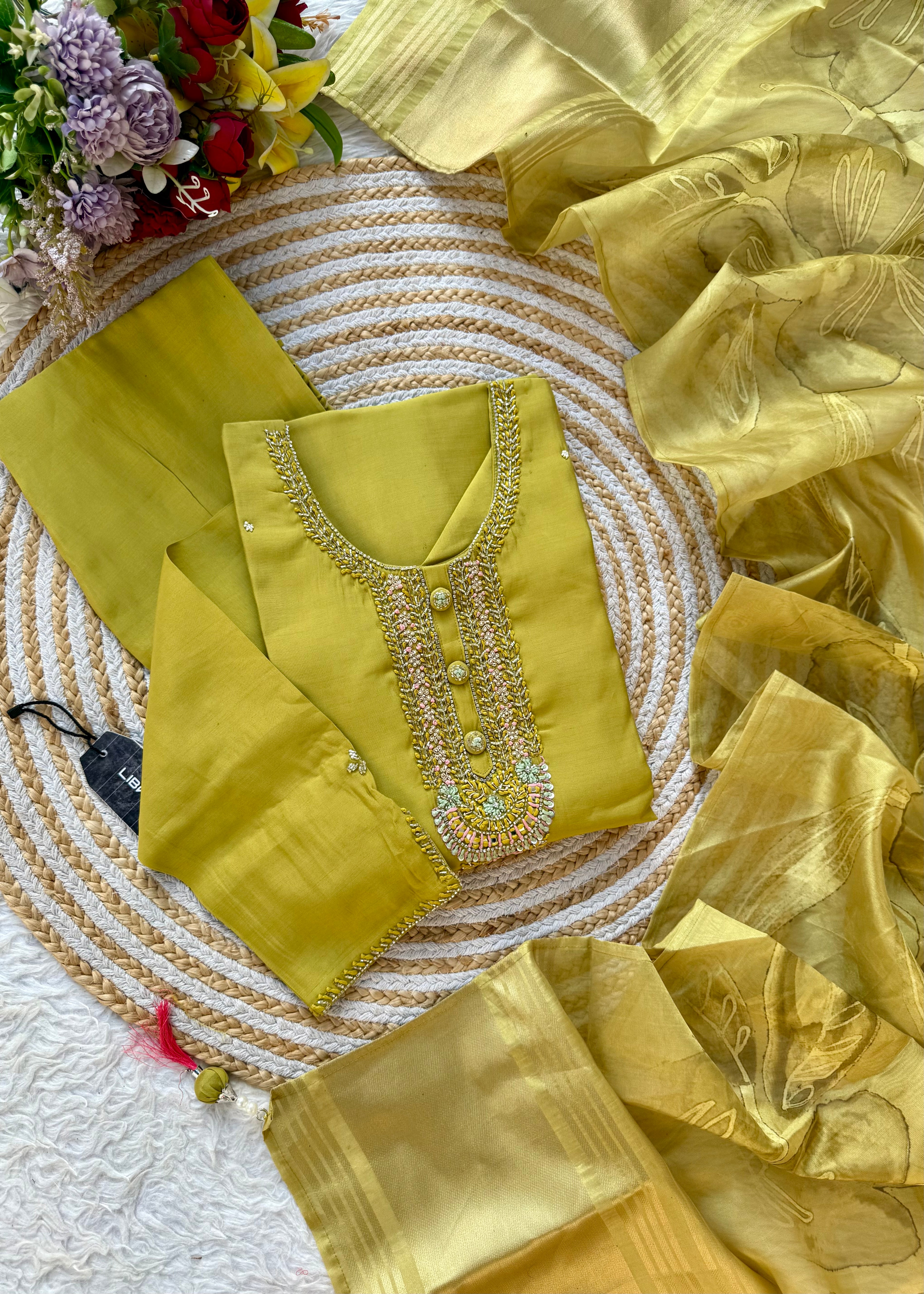 “NADIA” Premium roman silk handcrafted kurti set