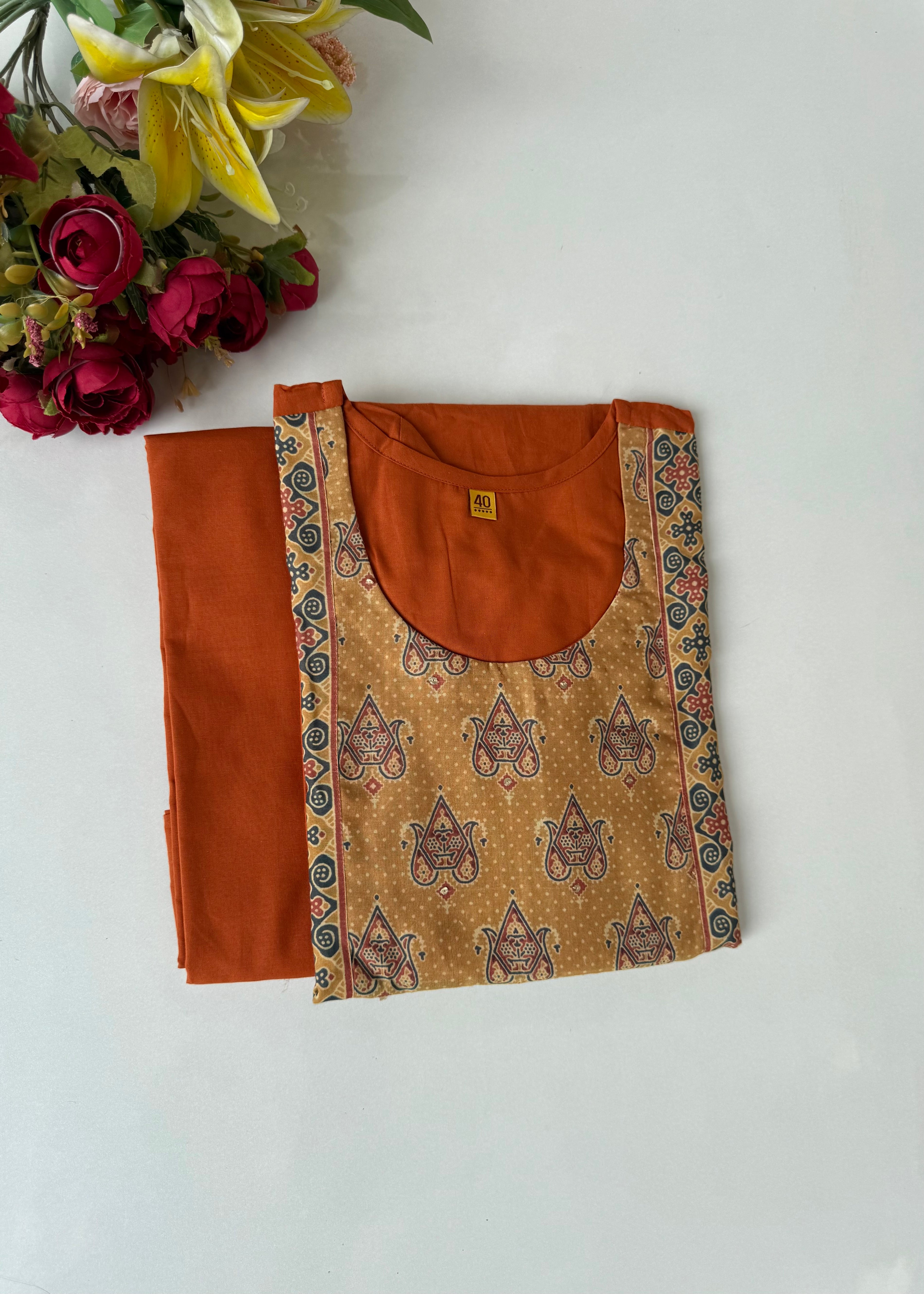 “FARIDA" Mul cotton embroidered kurta palazzo set