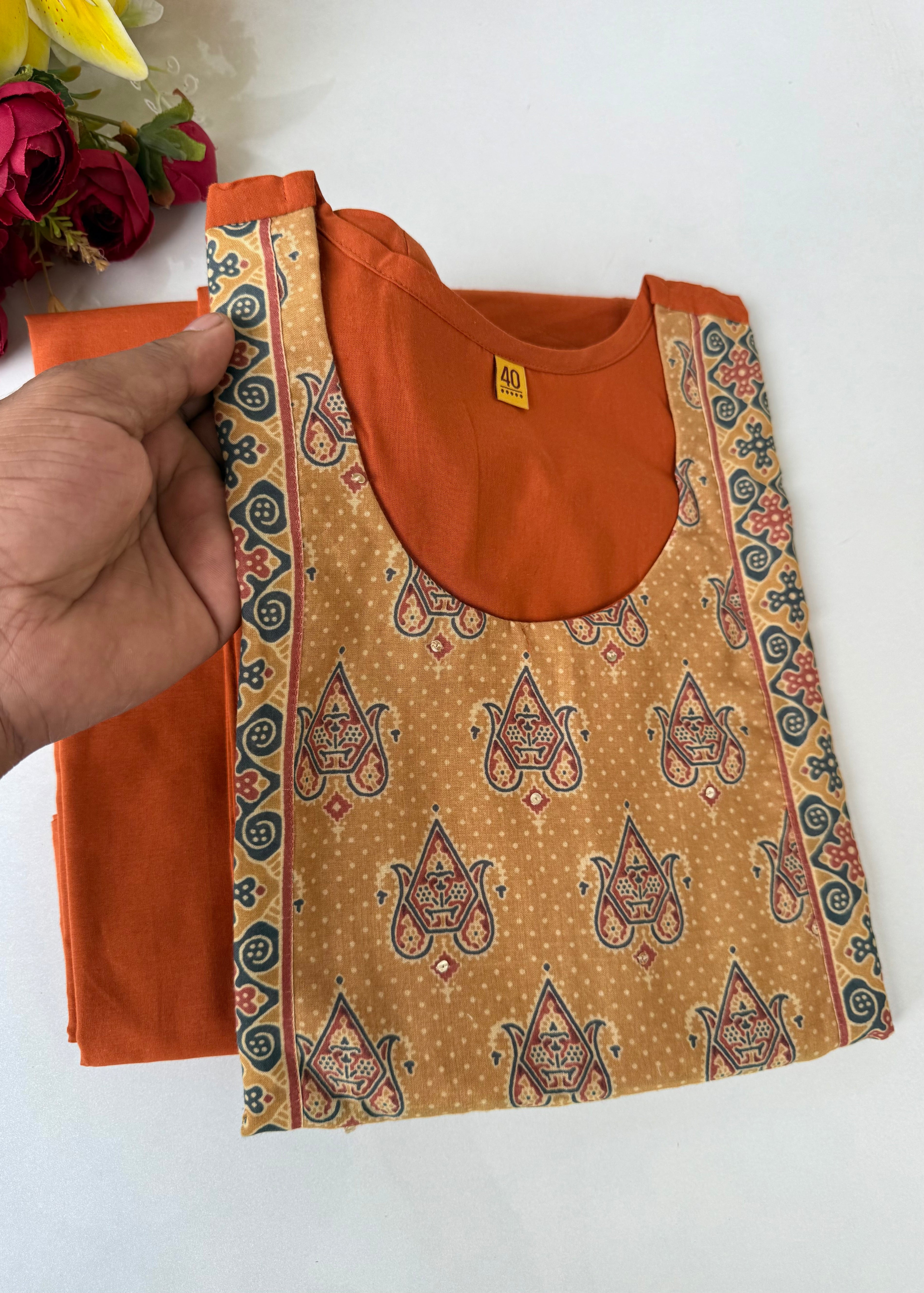 “FARIDA" Mul cotton embroidered kurta palazzo set