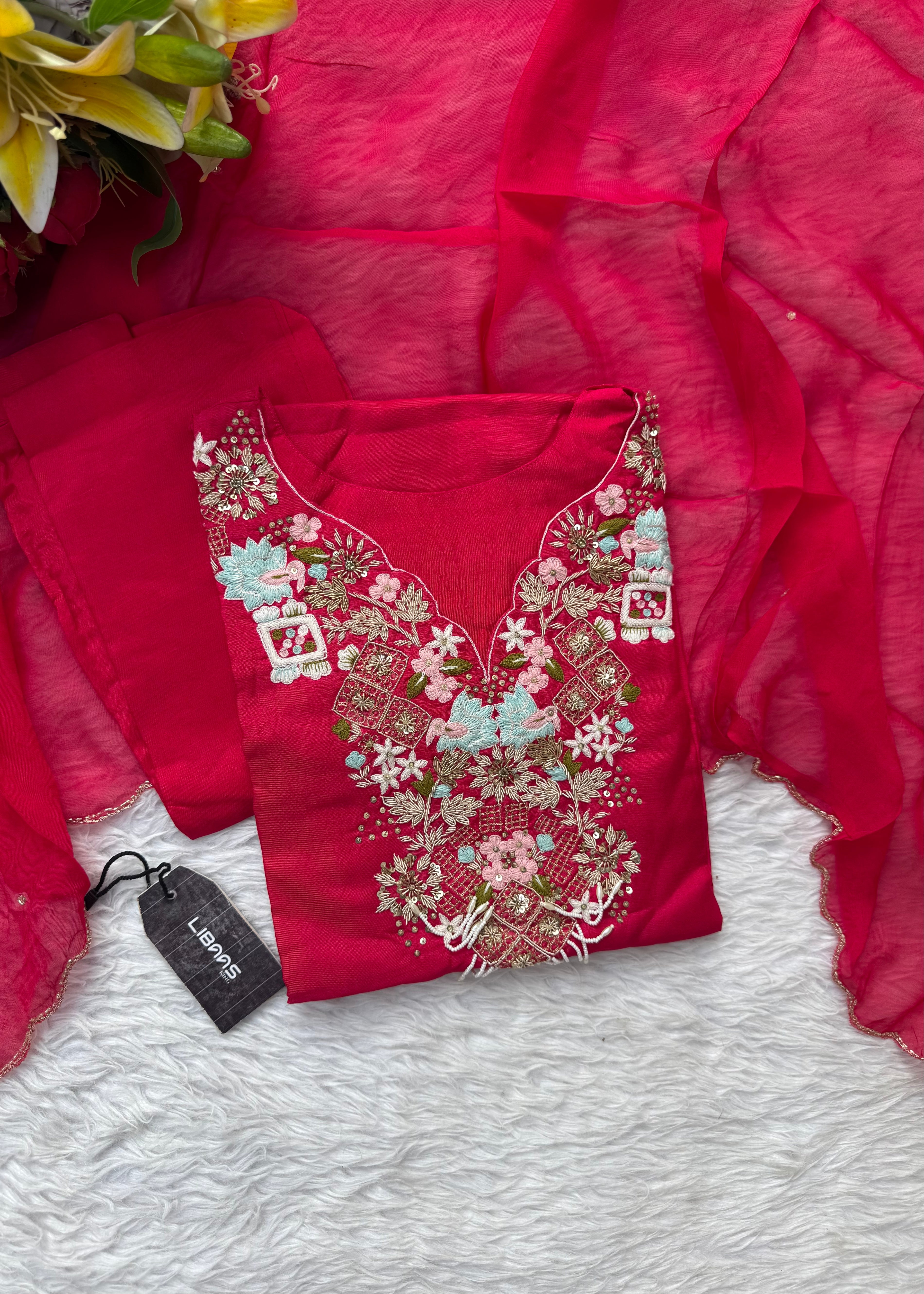 “Aahana ” Premium heavy handwork dola silk kurti set