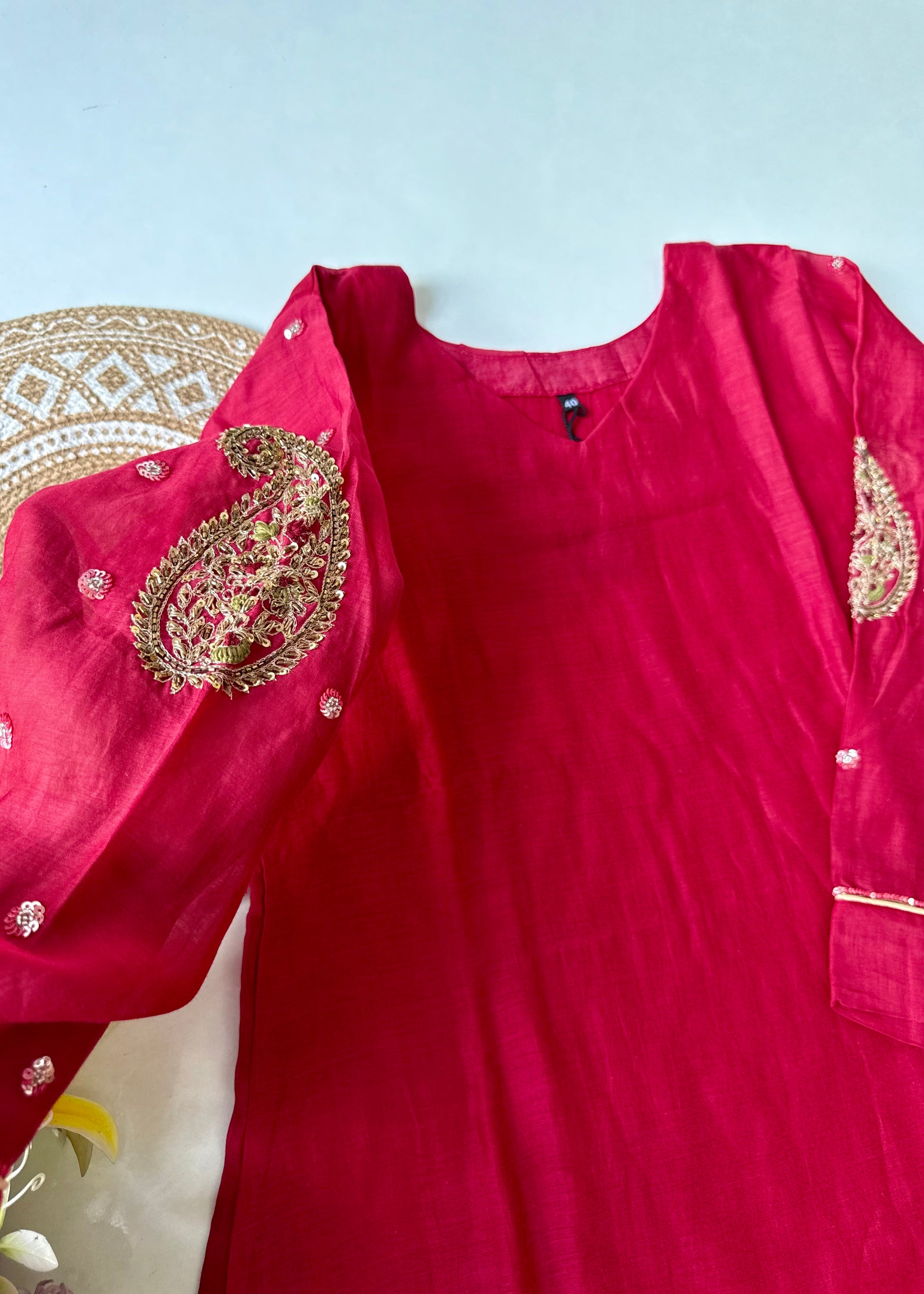 “Navya” Beautiful Red Mul Chanderi A line Anarkali Kurta Set