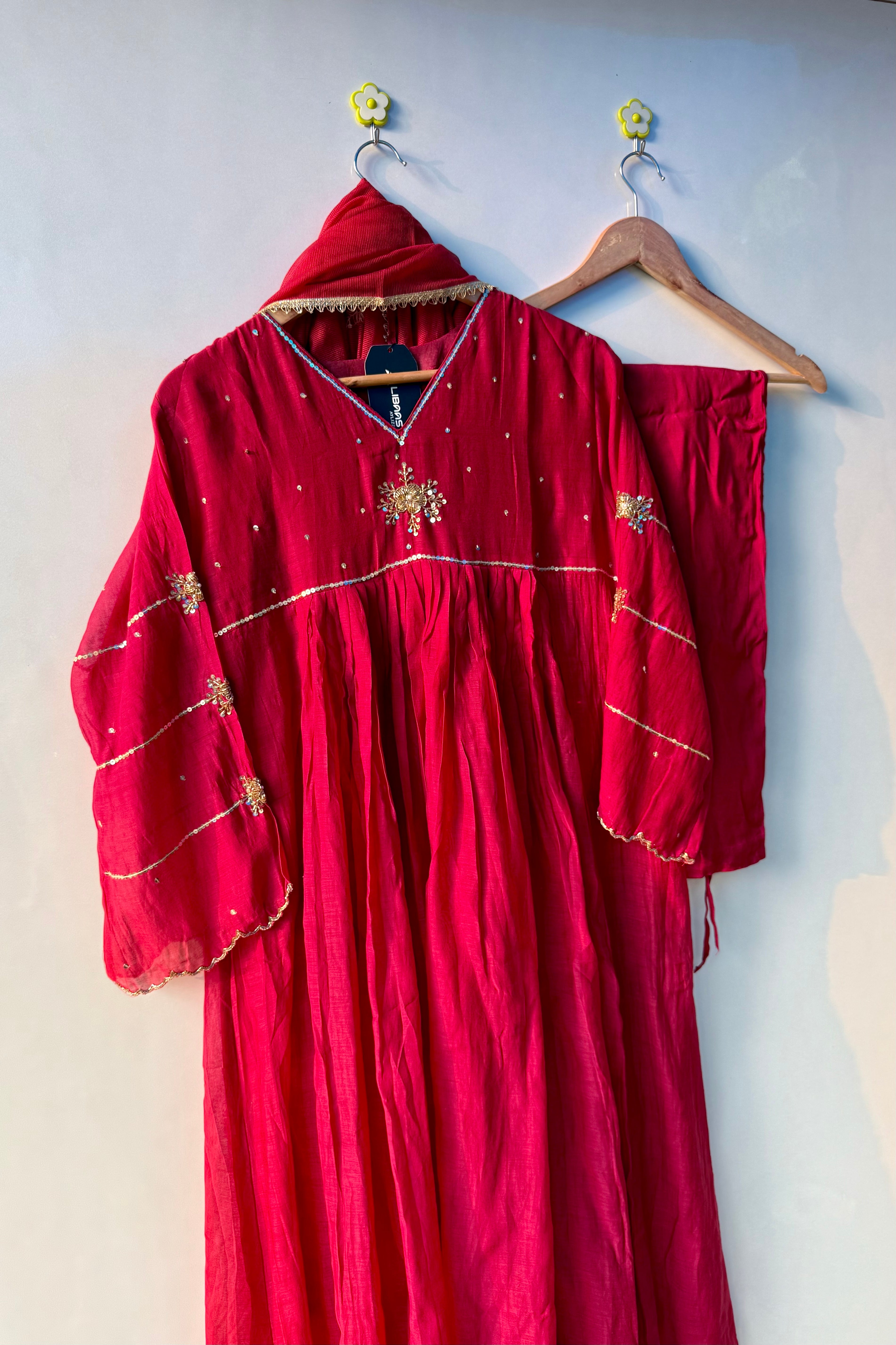 “Anya” Beautiful Red Mul Chanderi Anarkali Kurta set