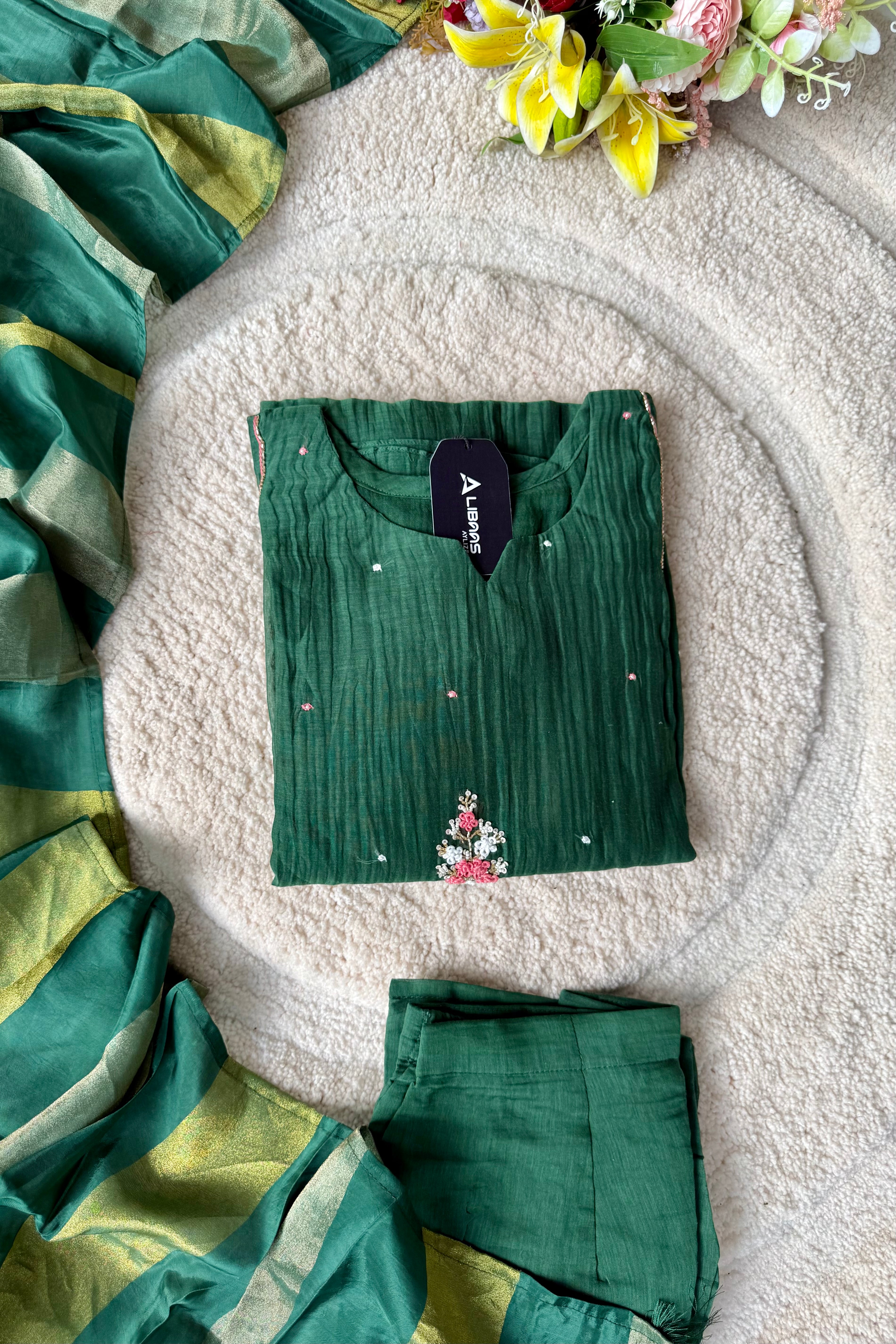 “Myra” Green Mul Chanderi A-Line Anarkali Kurta