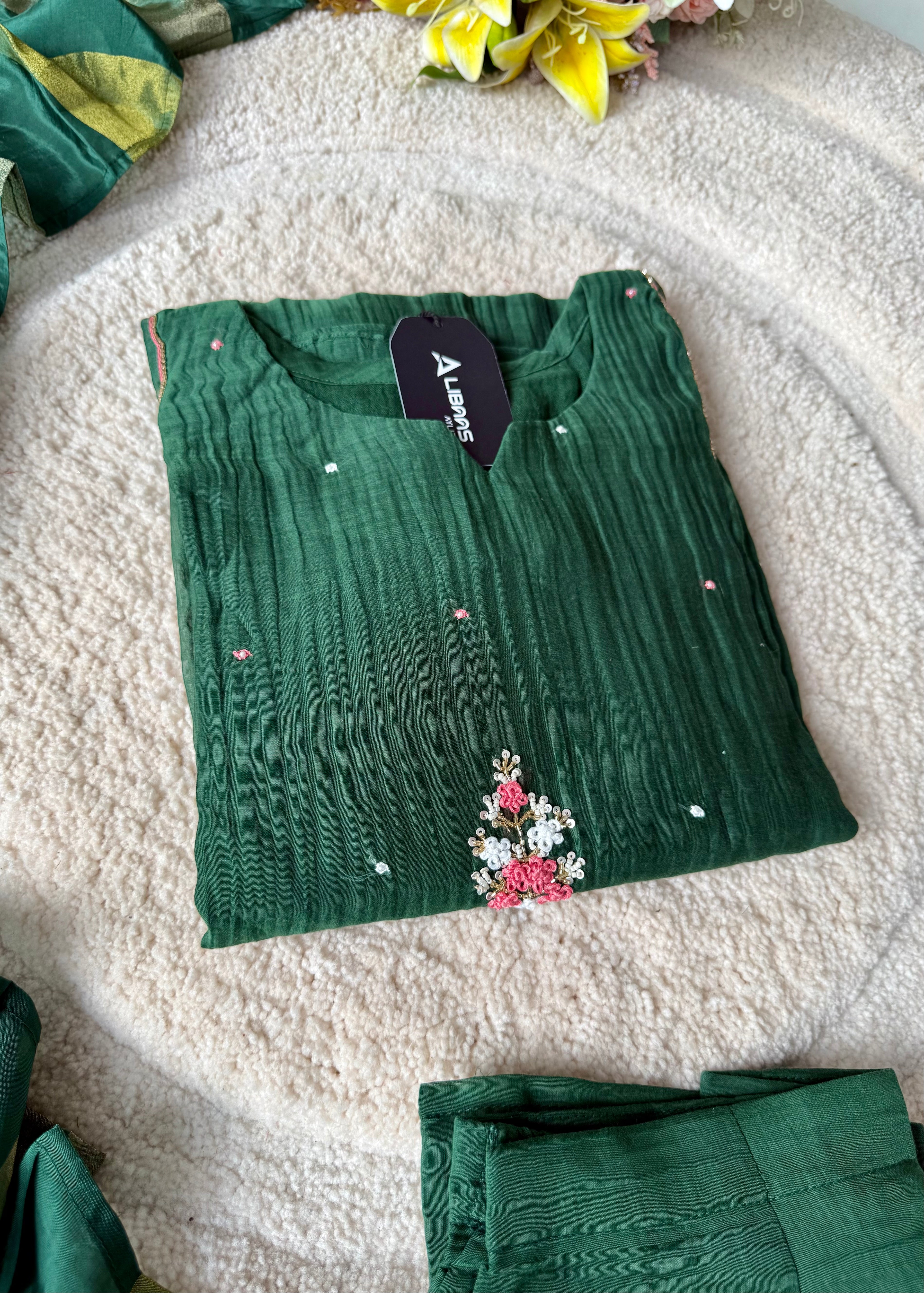 “Myra” Green Mul Chanderi A-Line Anarkali Kurta