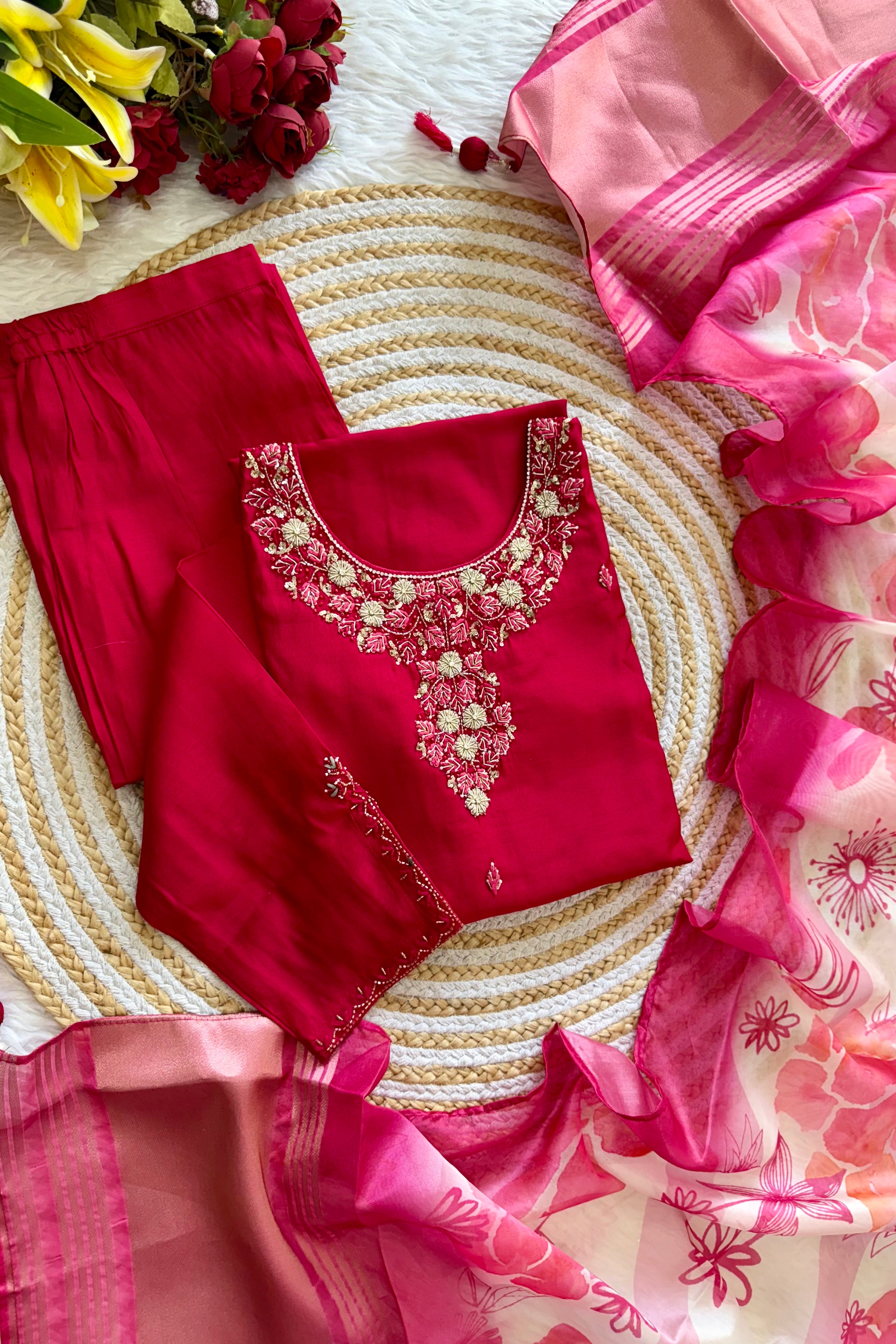 “AVANTI” Premium roman silk handcrafted kurti set