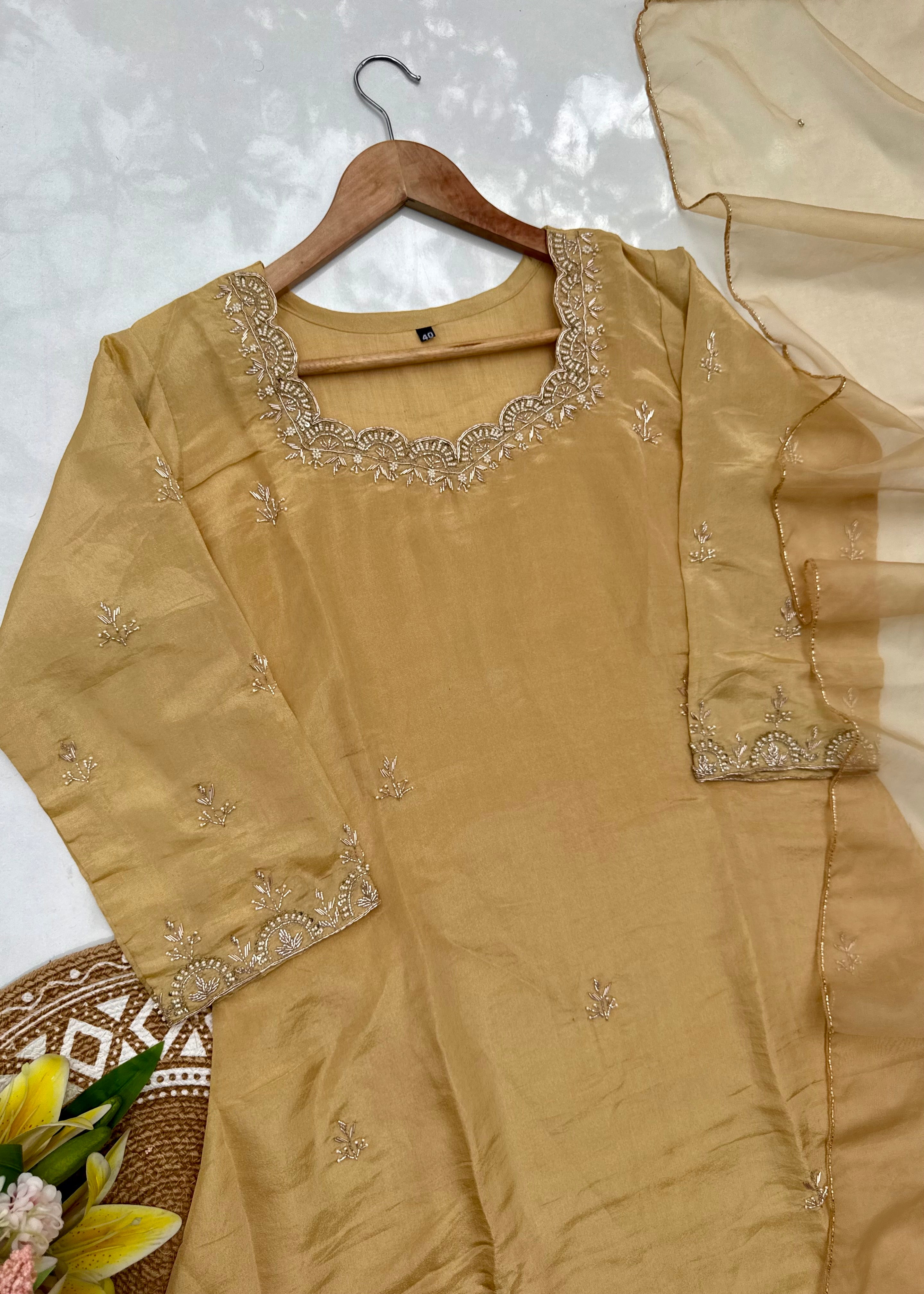 “MAHREEN” Beautiful Tissue silk Handwork Suit Set