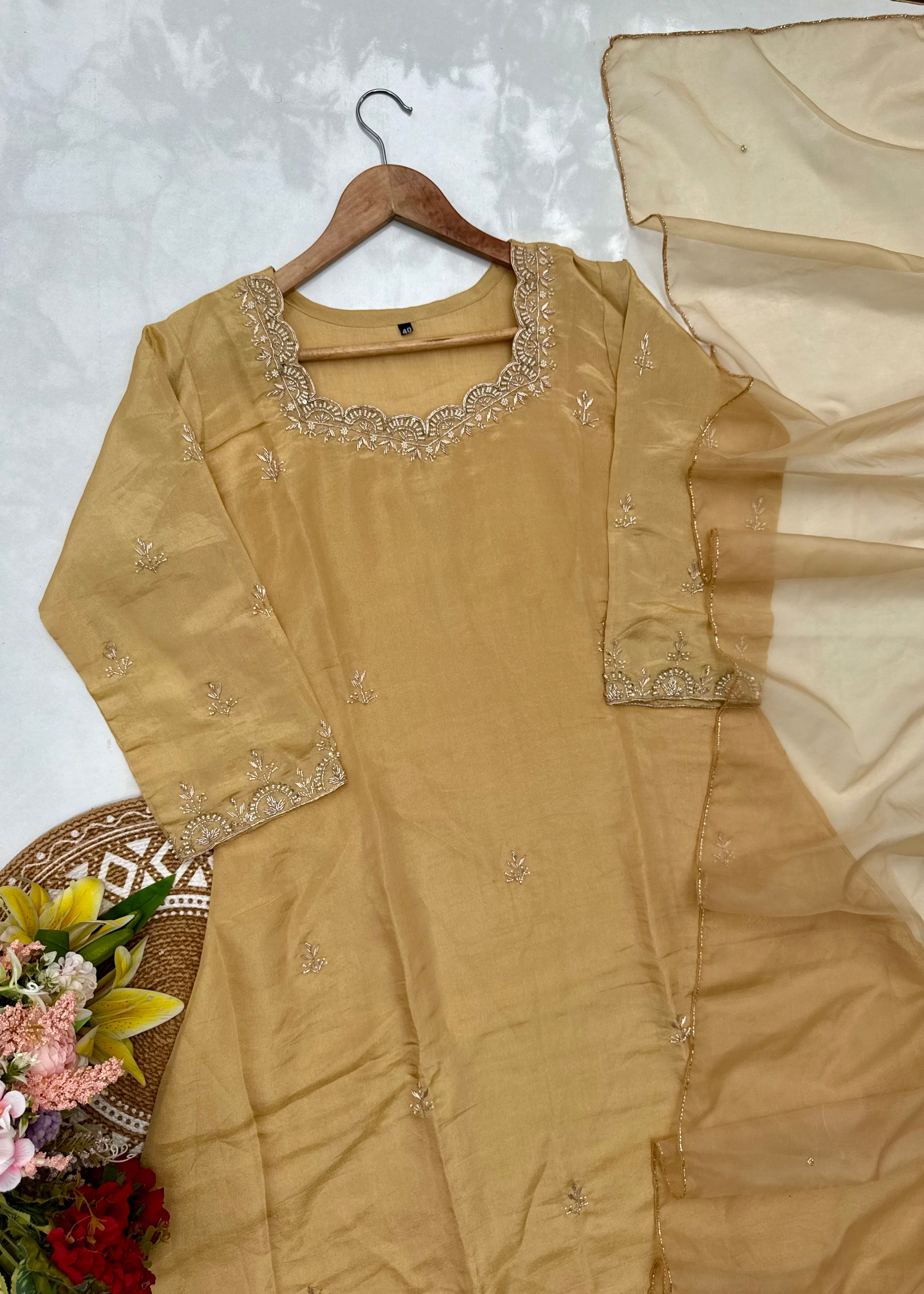 “MAHREEN” Beautiful Tissue silk Handwork Suit Set