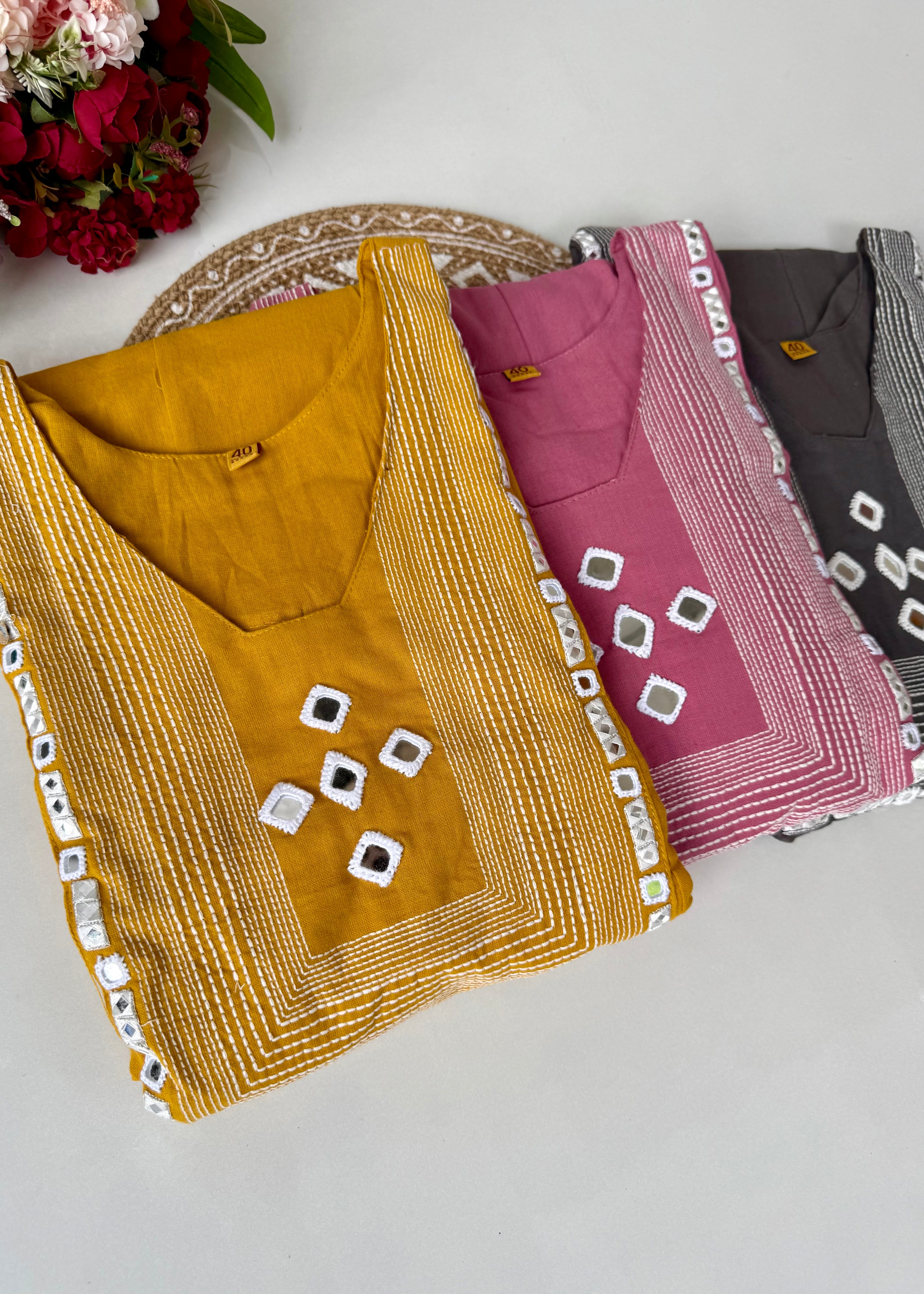 “IRYA" Premium Mirror work cotton Anarkali kurta set