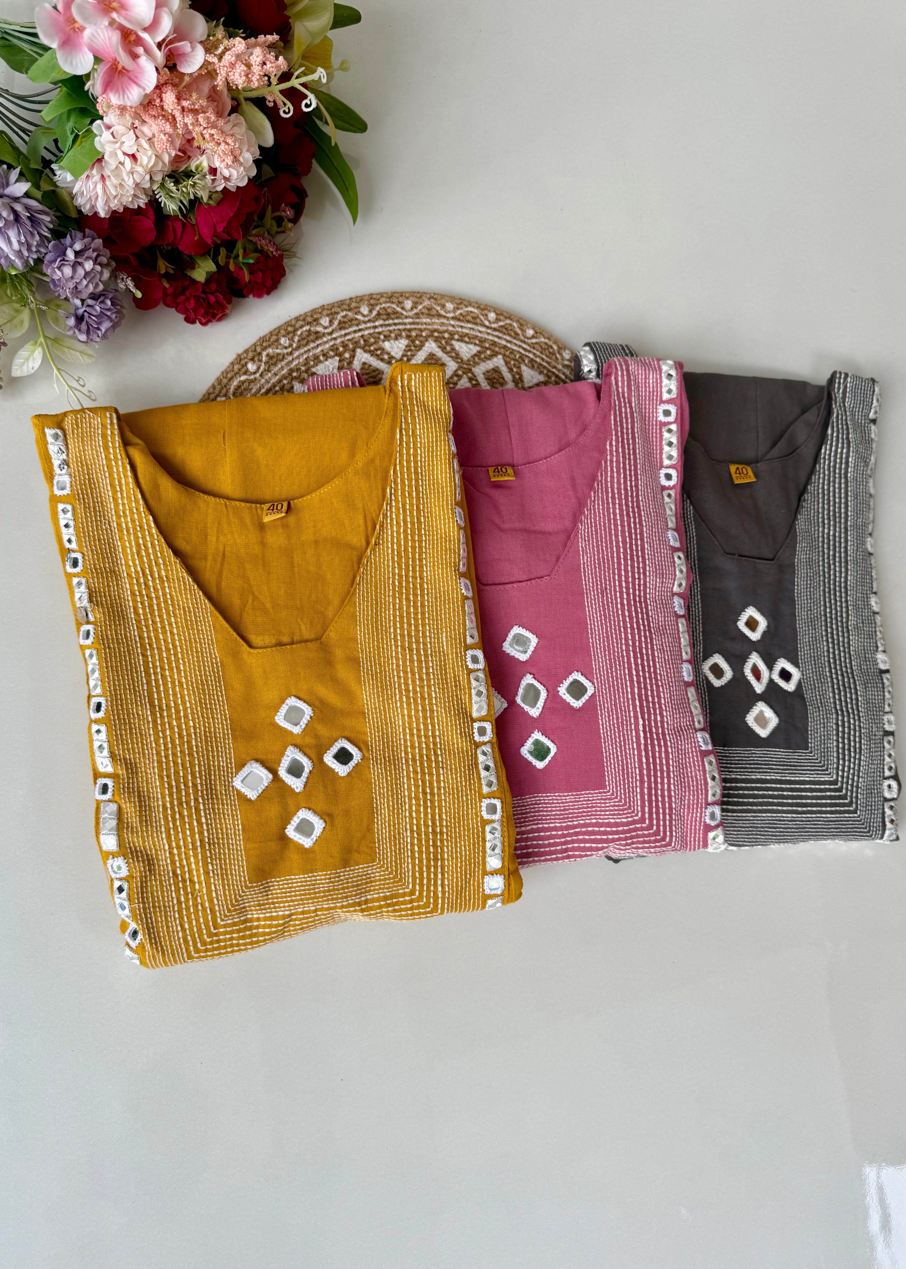 “IRYA" Premium Mirror work cotton Anarkali kurta set