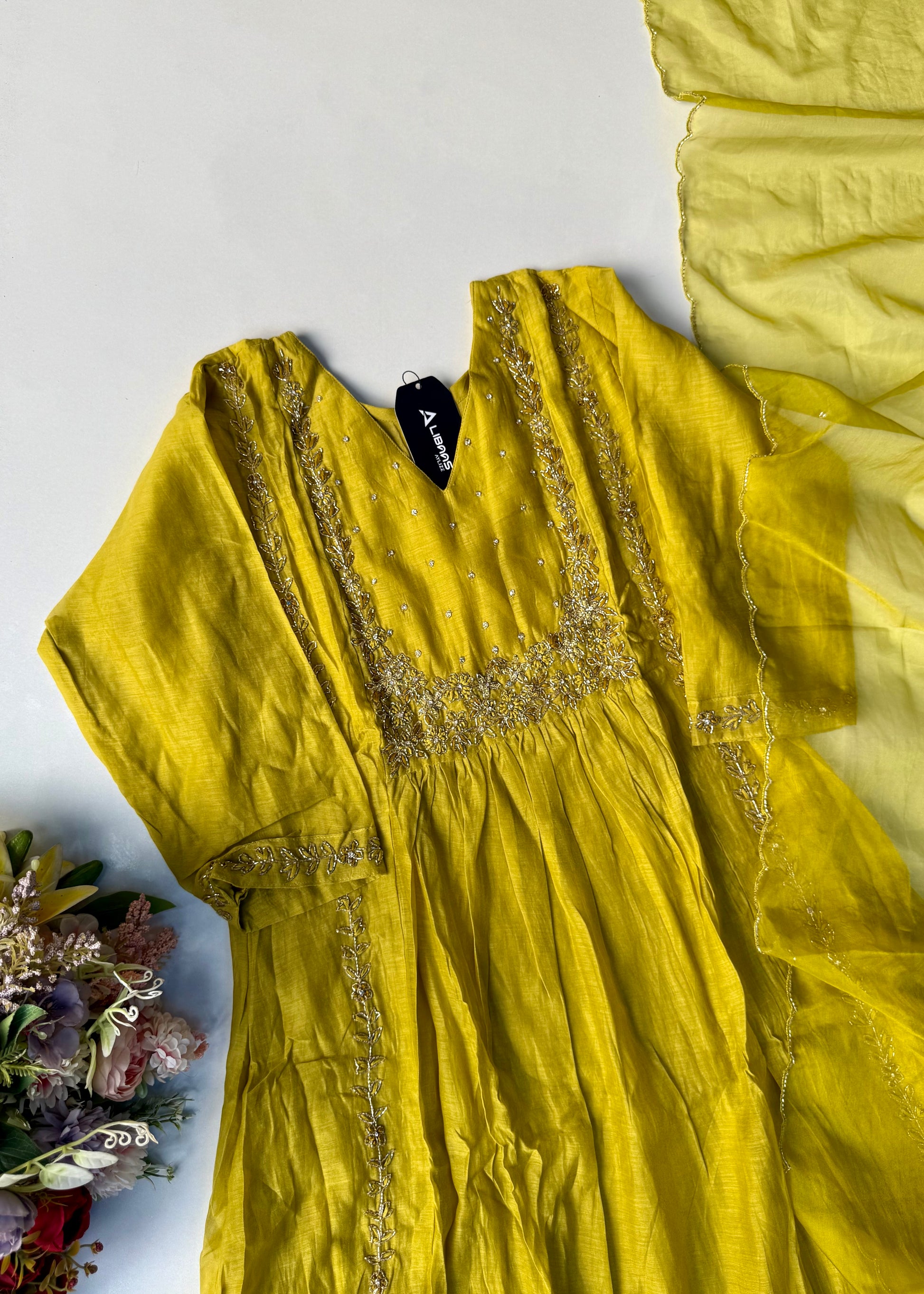 “Ayza” Premium Green Mul Chanderi A Line Suit set 🛍️