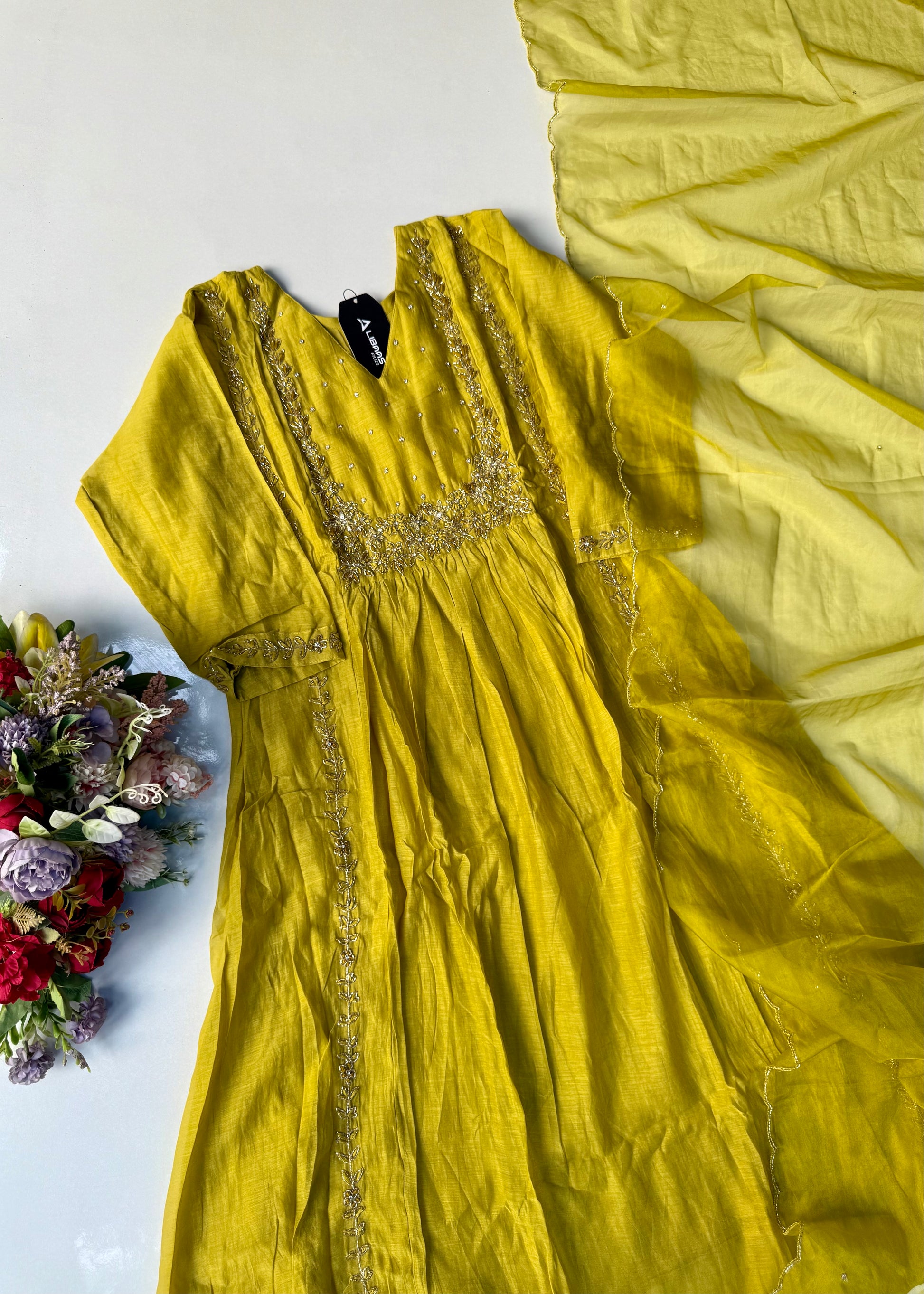 “Ayza” Premium Green Mul Chanderi A Line Suit set 🛍️