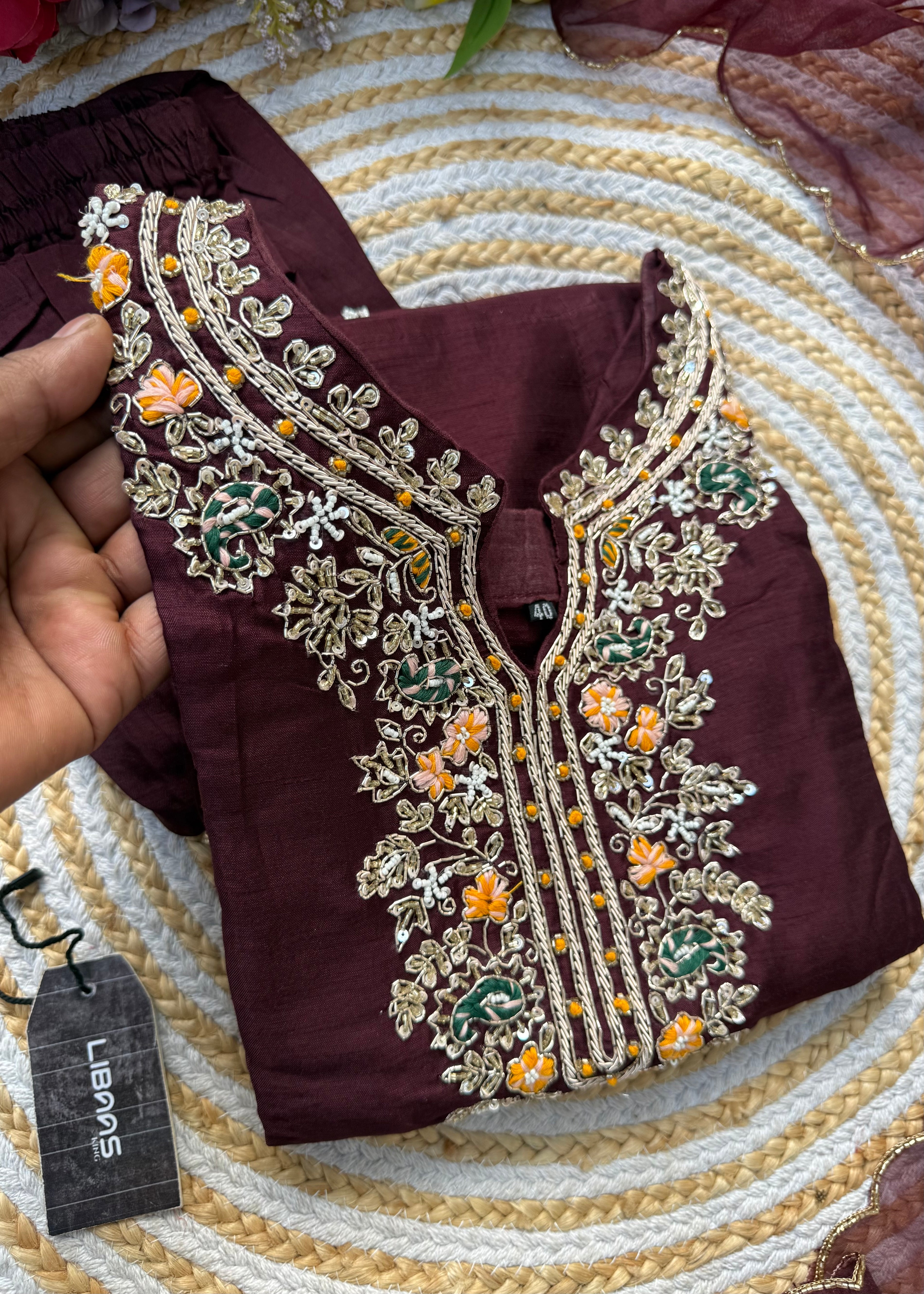 “ISHIKA” Brwon handcrafted dola silk kurti set