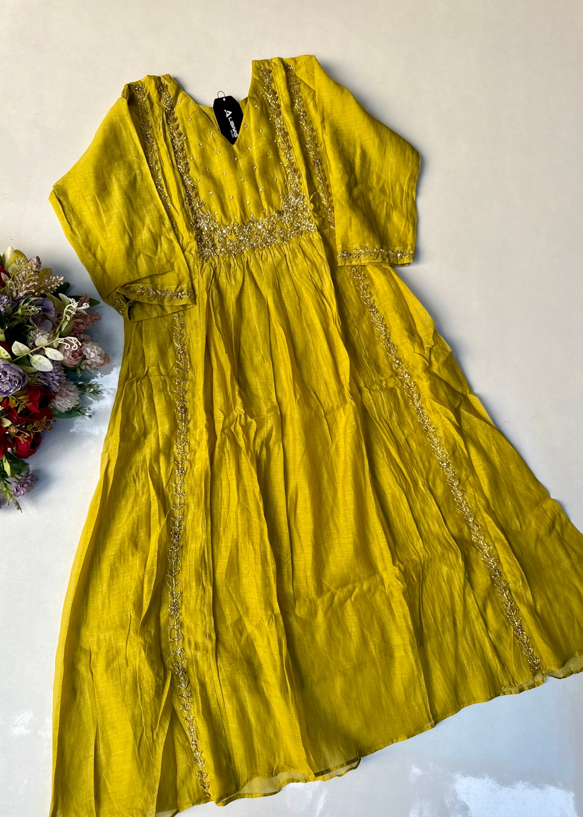 “Ayza” Premium Green Mul Chanderi A Line Suit set 🛍️