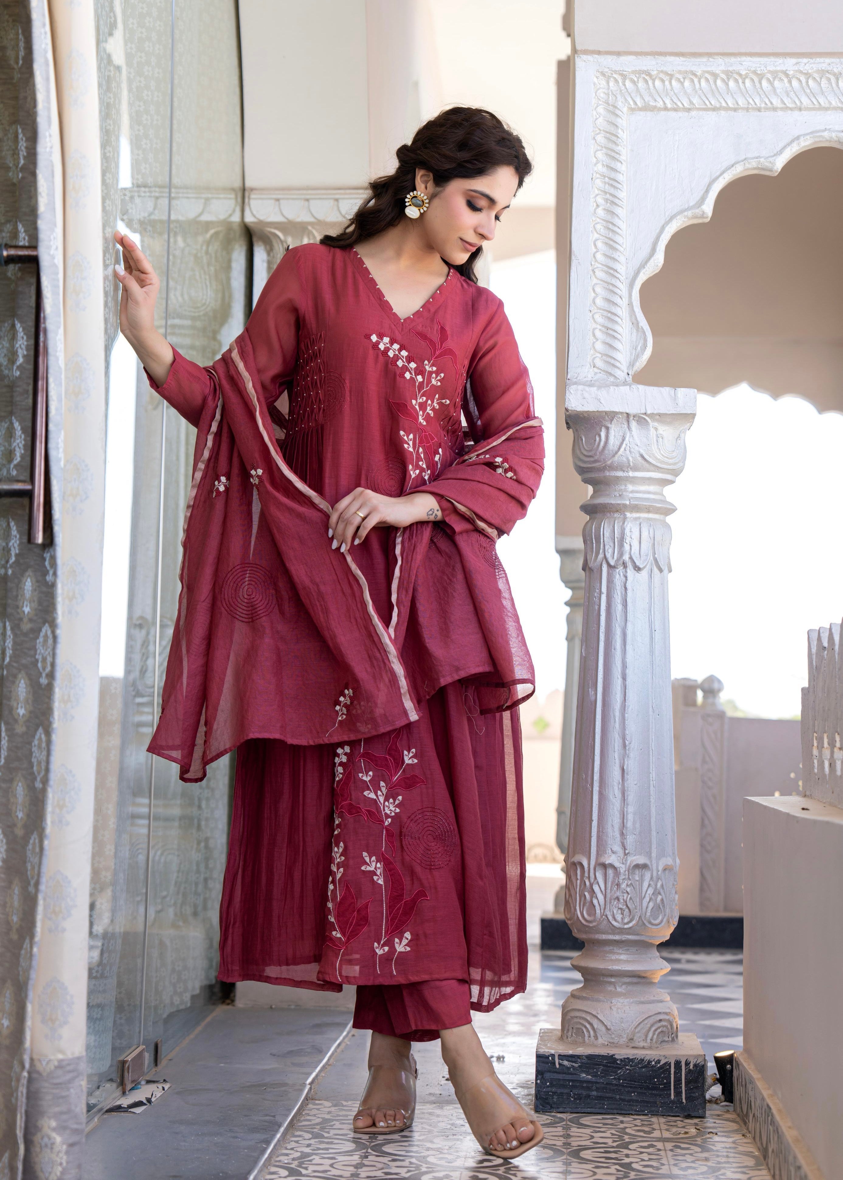 “SIZUMI” Beautiful Mul Chanderi party wear anarkali suit set