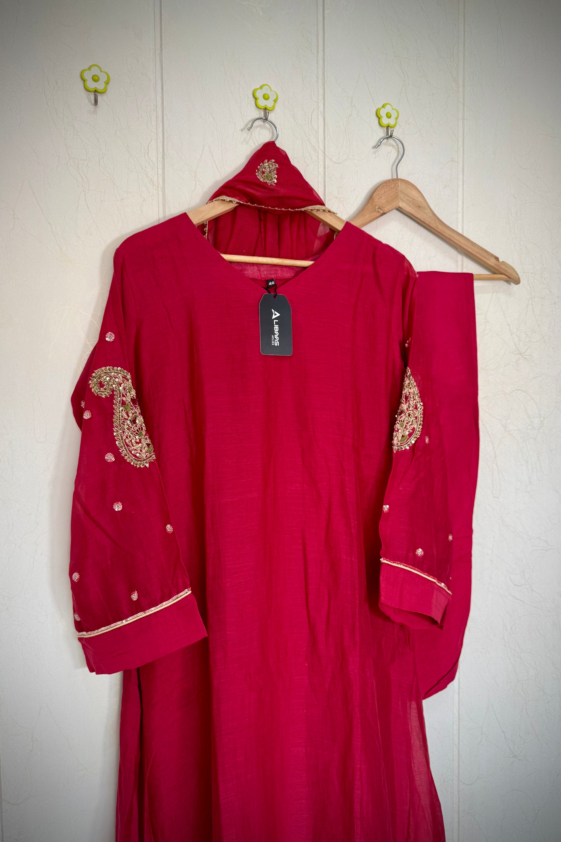 “Navya” Beautiful Red Mul Chanderi A line Anarkali Kurta Set